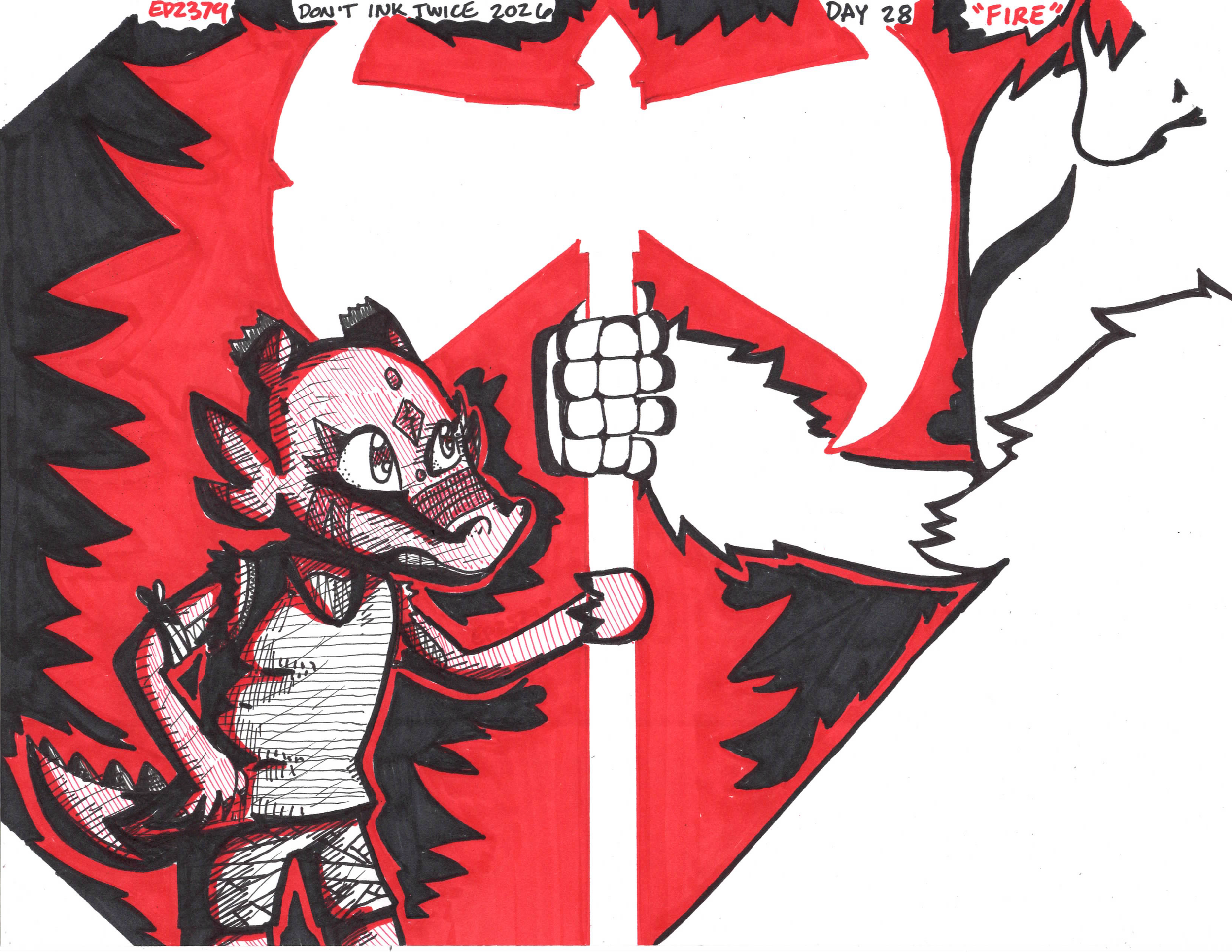 A depiction of a scene from an original story. This small kobaldian is chosen to be the holder of an elemental fire, housed within the white hot steel of a fallen warrior's axe. This character's name may have changed over the years, but this scene re