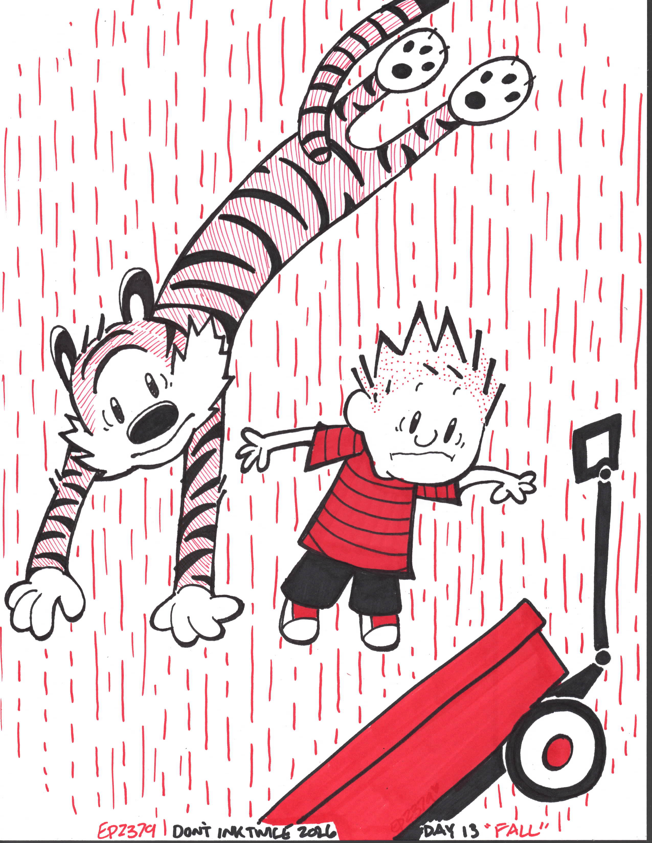 You know, in the 9 years I've been doing these month-long drawing challenges, I am genuinely shocked I've never drawn anything Calvin and Hobbes related! I saw today's word and immediately thought about all those wagon rides these two did over the ye