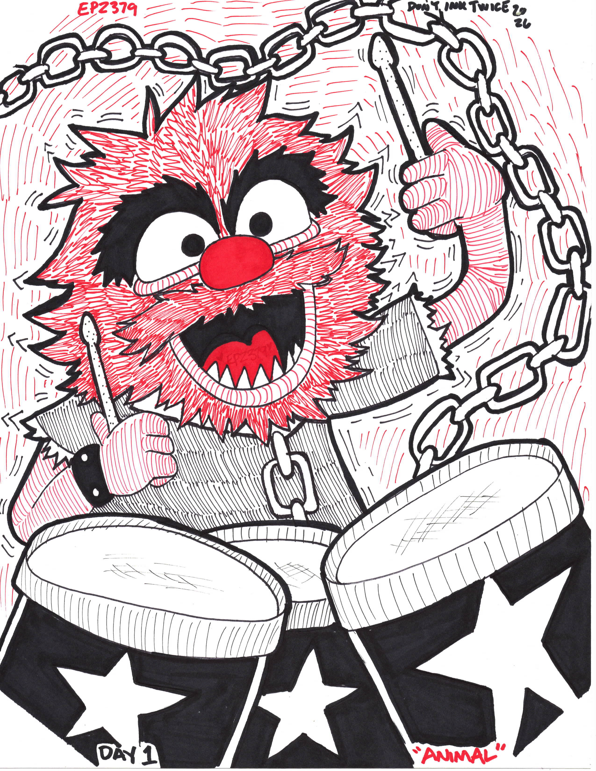 Alright! Kicking off Don't Ink Twice with some kick drums! In the 9 years of this month-long challenge, I'm shocked that I've never drawn a Muppet! Hard to not love the absolute chaos that is 'Animal'; this is the first time I've ever drawn him!

Her