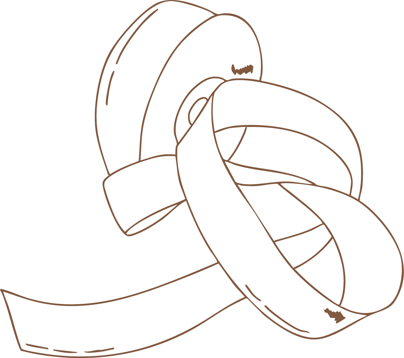 A digital line drawing of a wristwatch with a band, bezel, and watch face, depicted in a minimalist style with brown outlines on a black background.