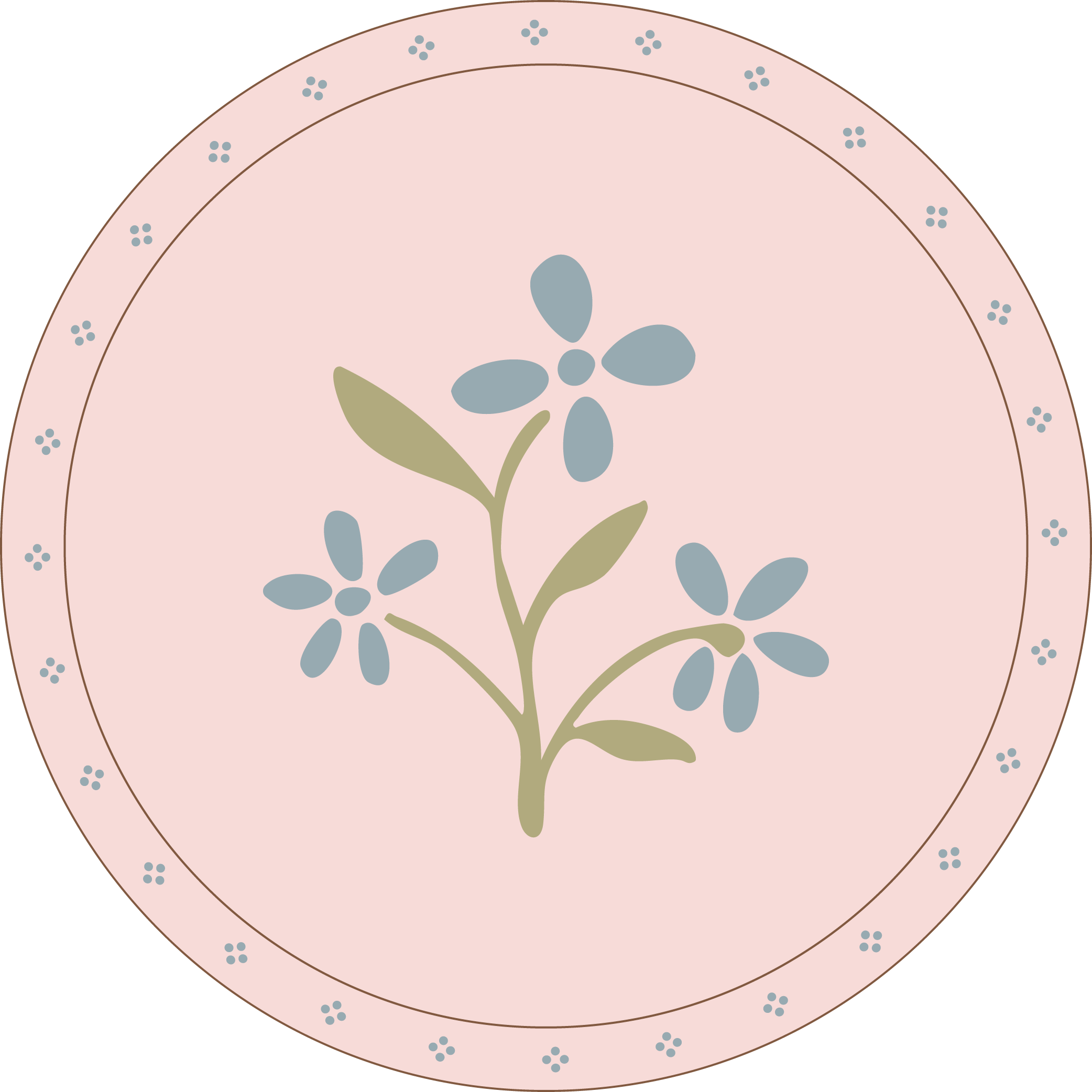 Close-up illustration of the cross-section of a round container with a botanical design inside, featuring leaves and small flowers, on a pale pink background with dotted patterns surrounding it.