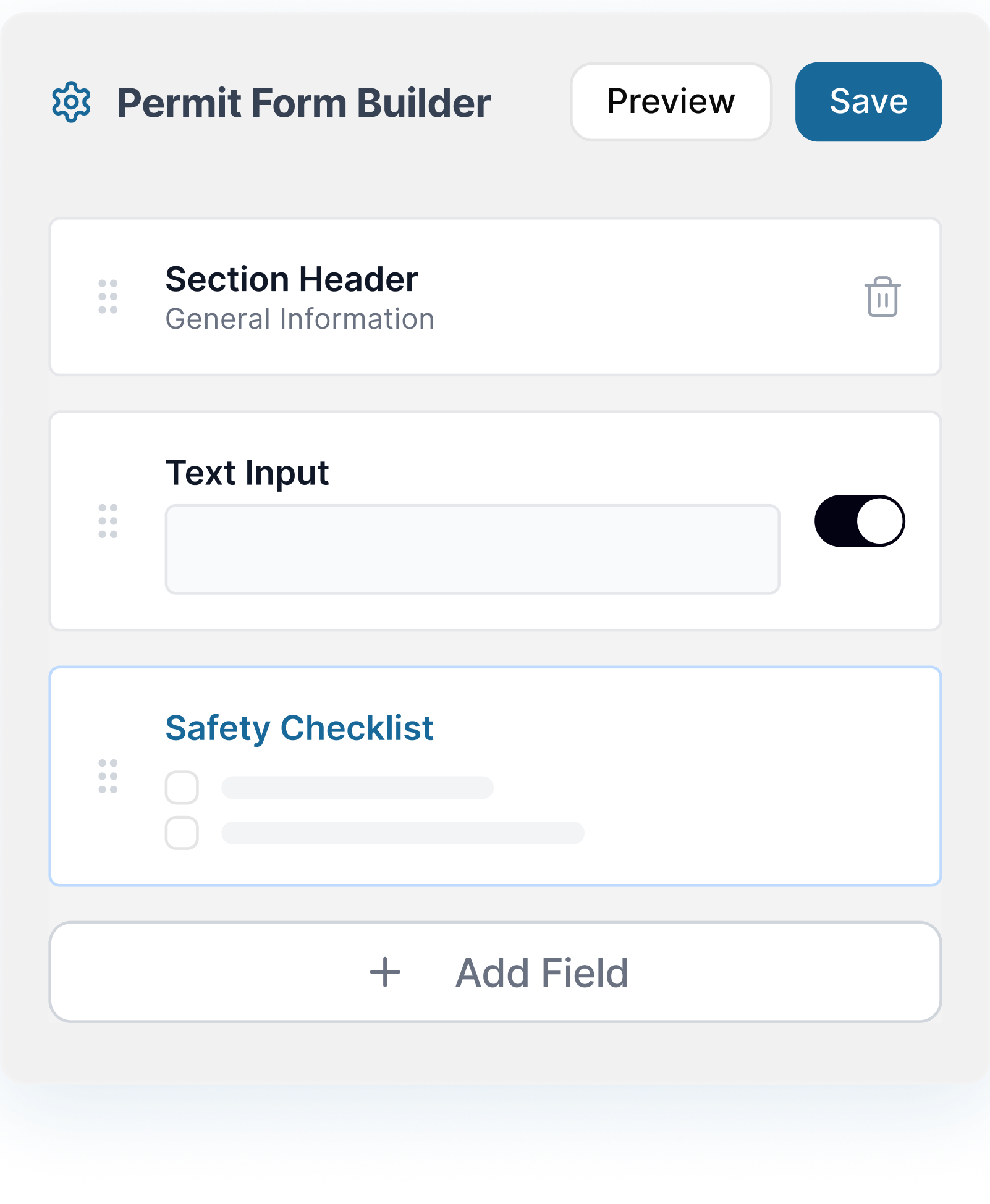 Work permit form builder for facility compliance