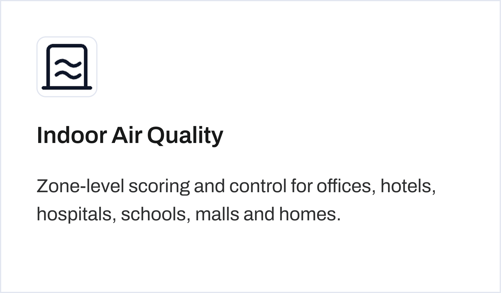 Indoor air quality monitoring for offices, hotels, hospitals, schools, malls and residential buildings