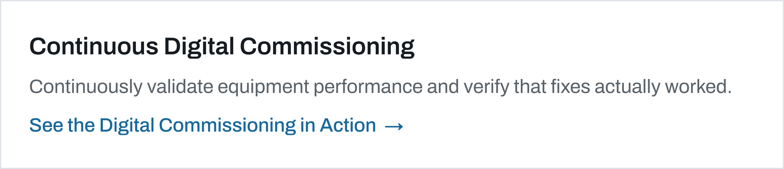 Continuous building commissioning workflow for detecting, fixing, retesting and verifying equipment performance