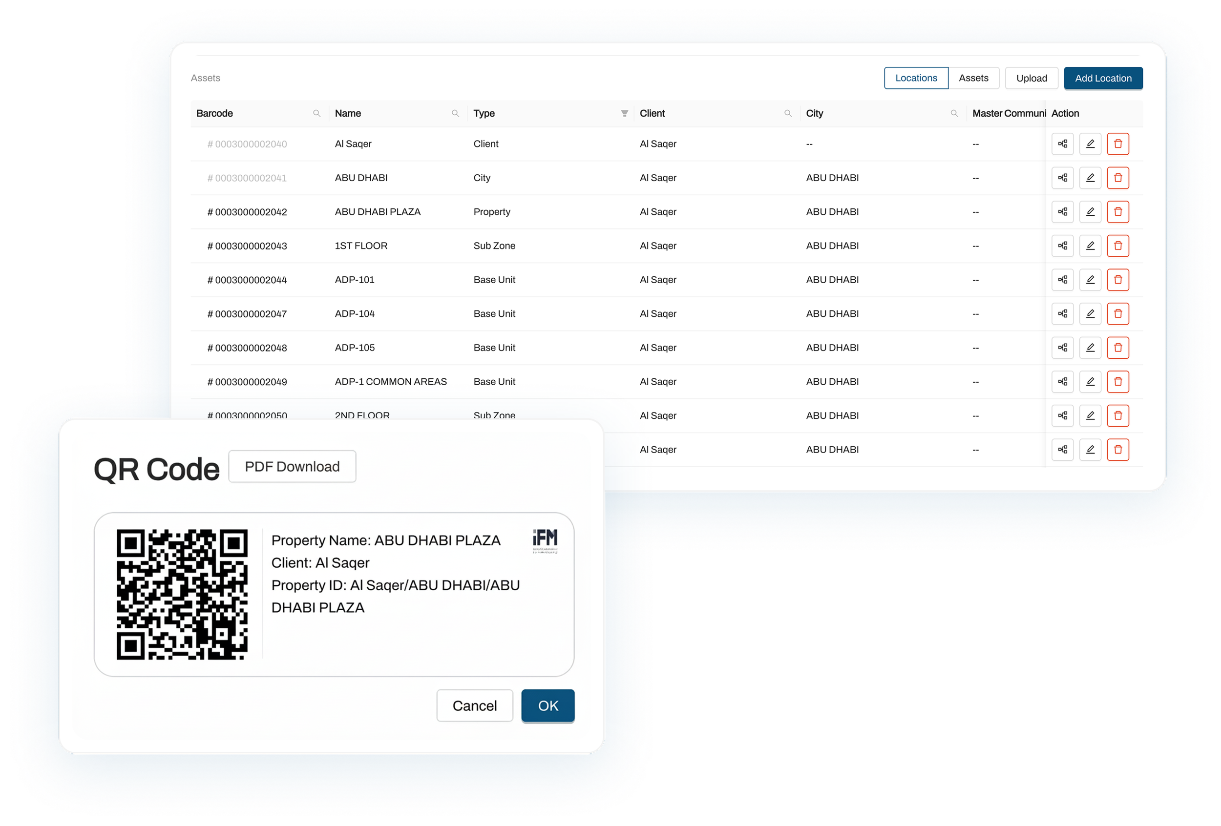 CAFM asset management dashboard with real-time asset registry