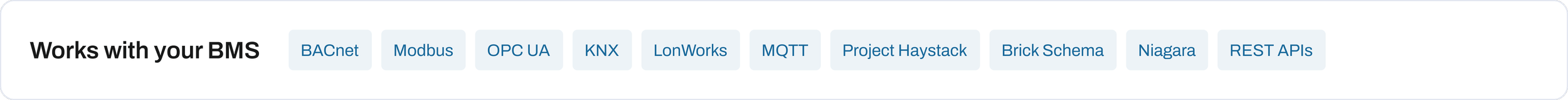 Vendor-neutral AI integration with BMS using BACnet, Modbus, OPC UA, KNX, LonWorks, MQTT, Niagara and REST APIs