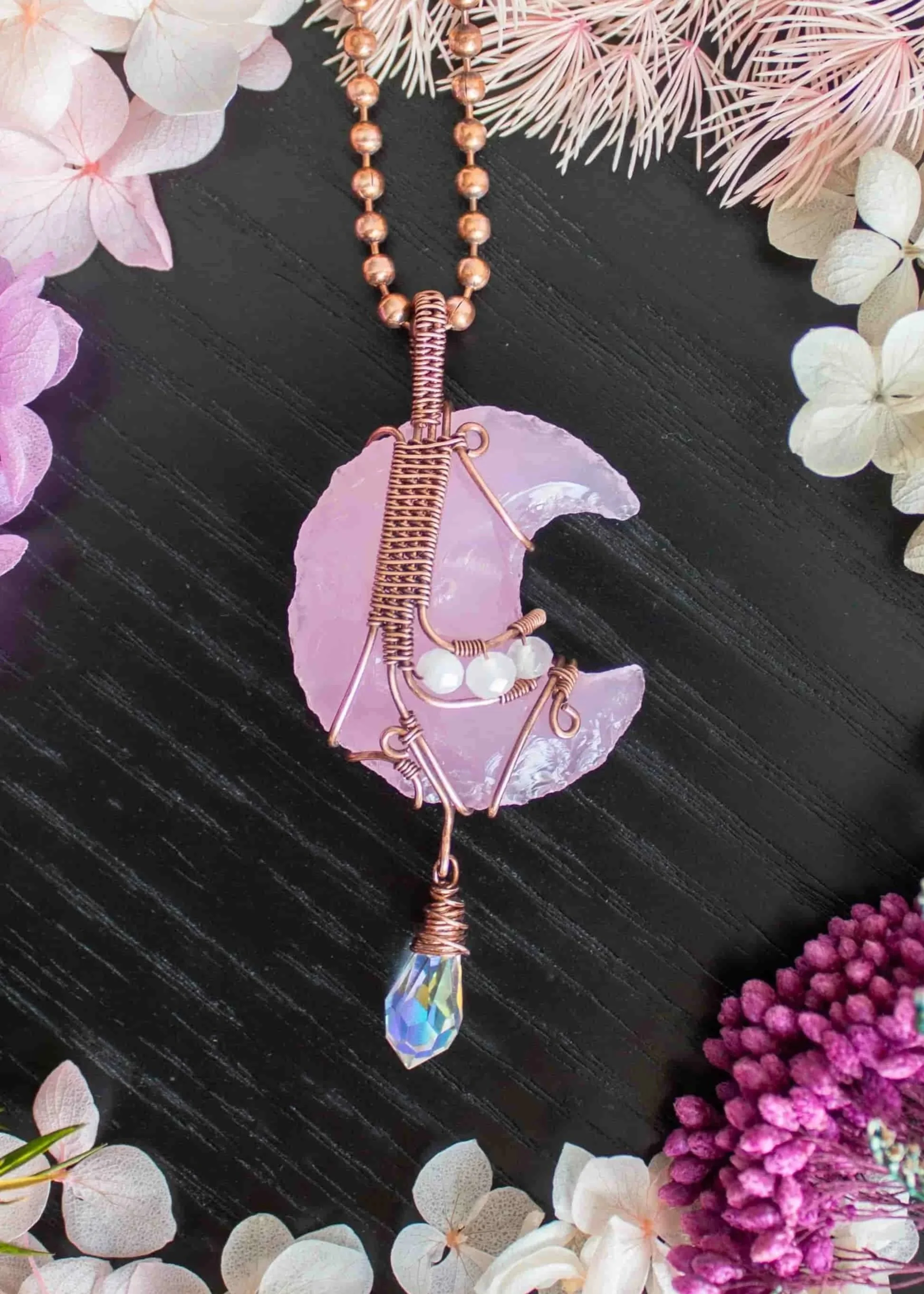 Rose Quartz Crescent Moon Pendant