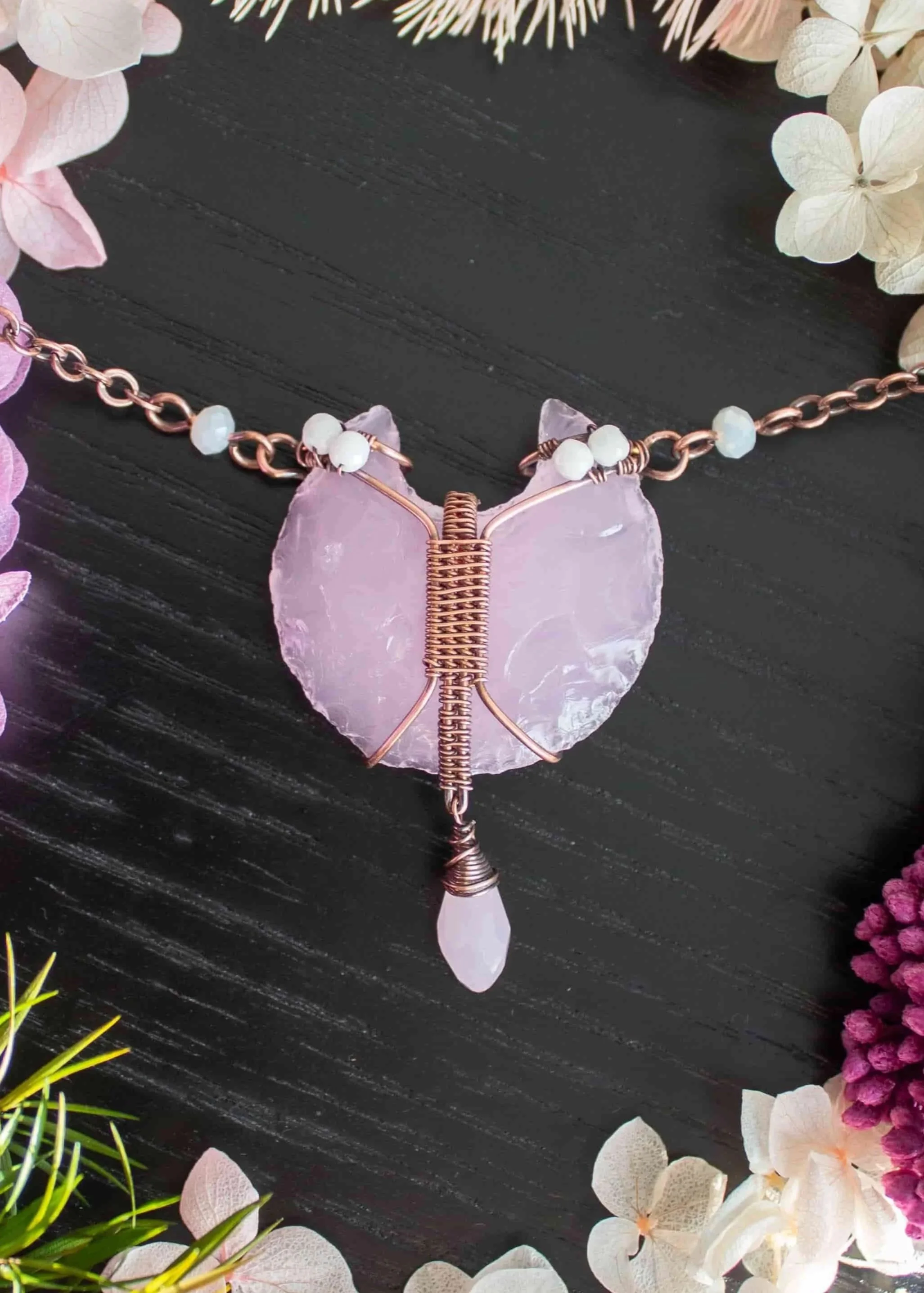 Rose Quartz Crescent Moon Pendant