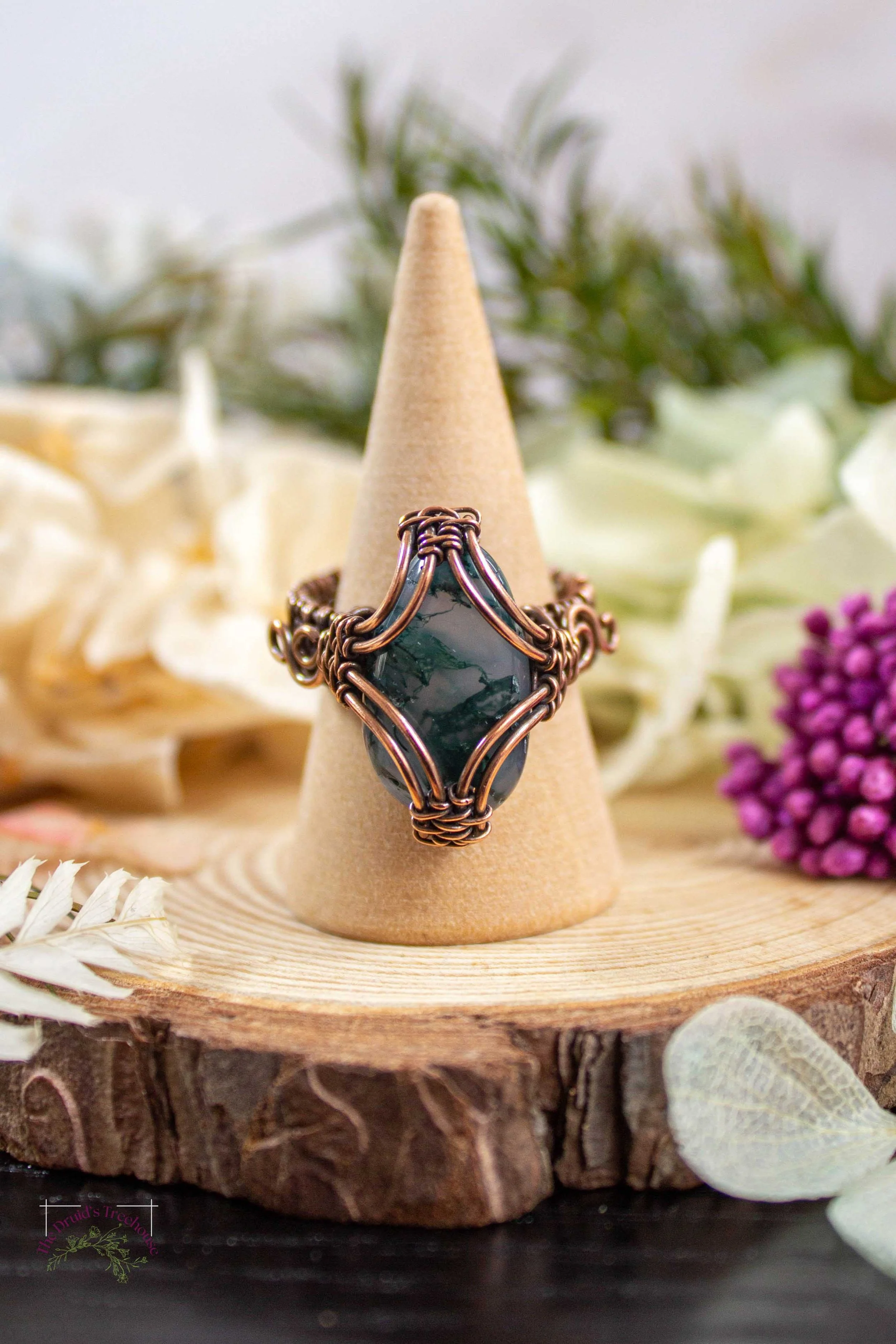 Moss Agate Ring Size N 1/2