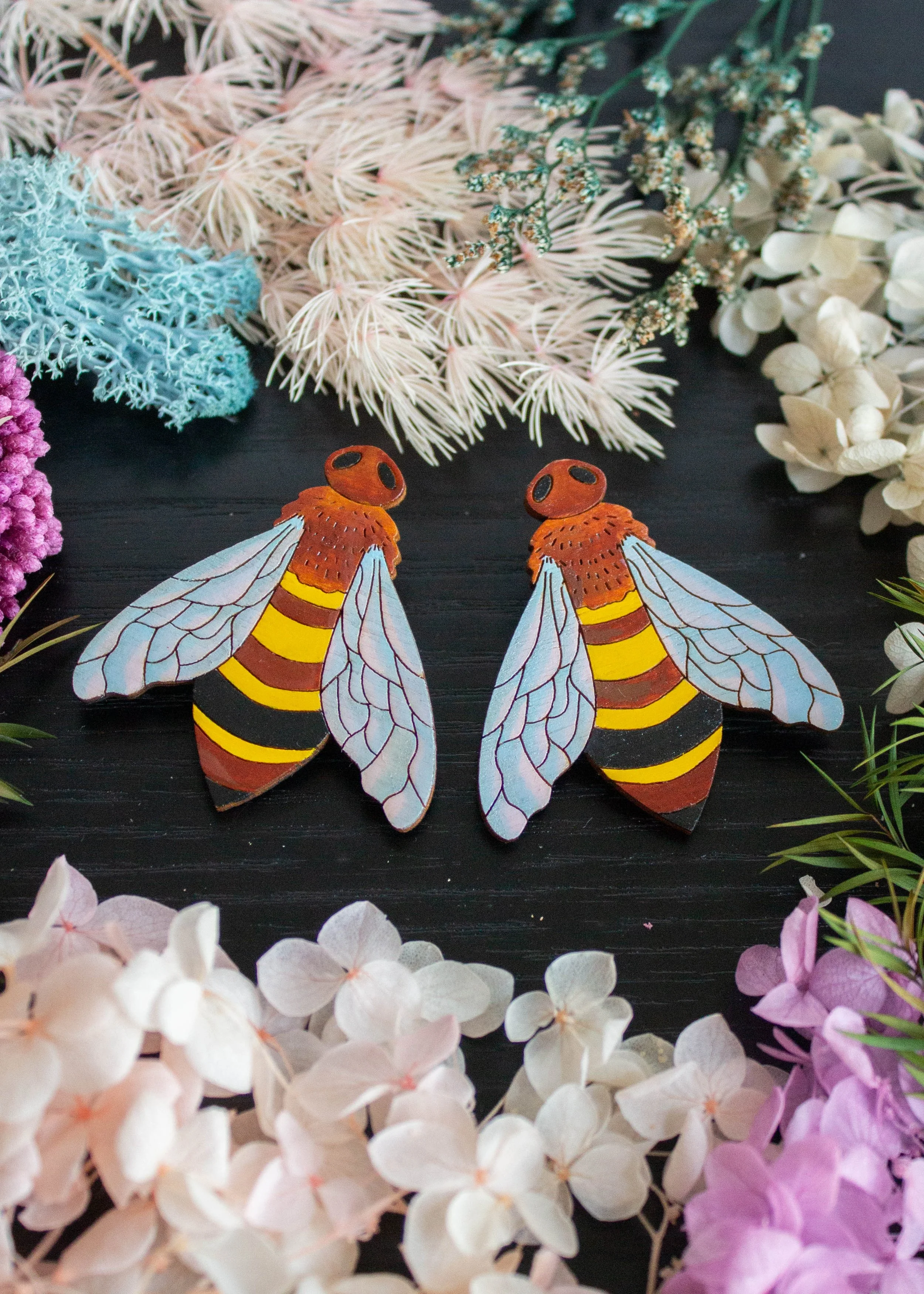 Big Hand Painted Bee Stud Earrings