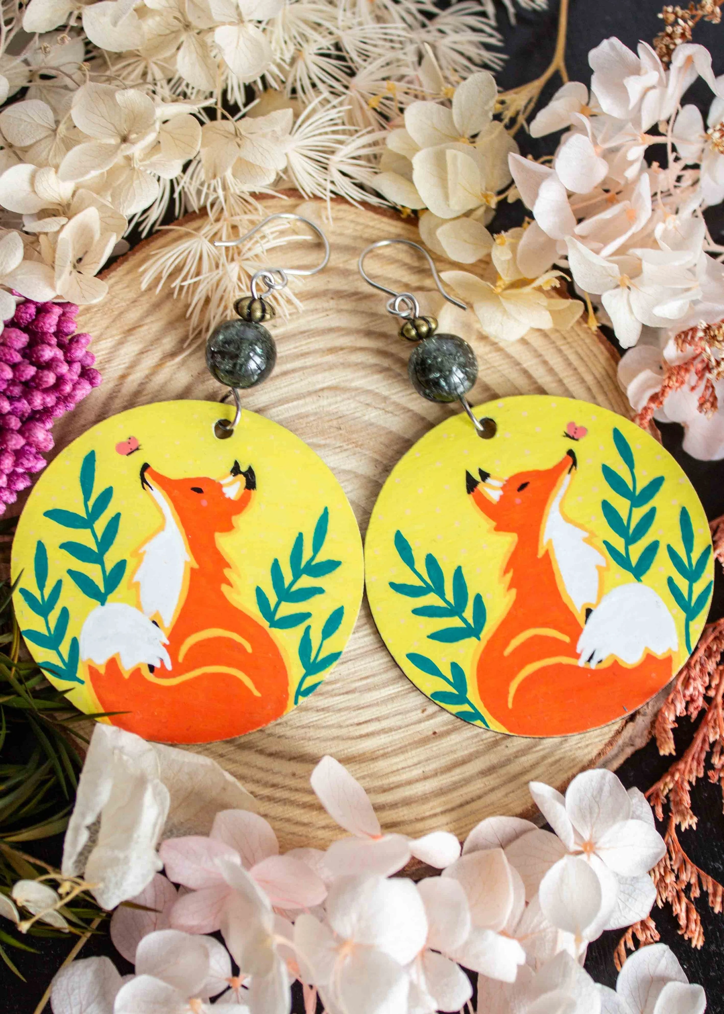 Hand Painted Fox Earrings
