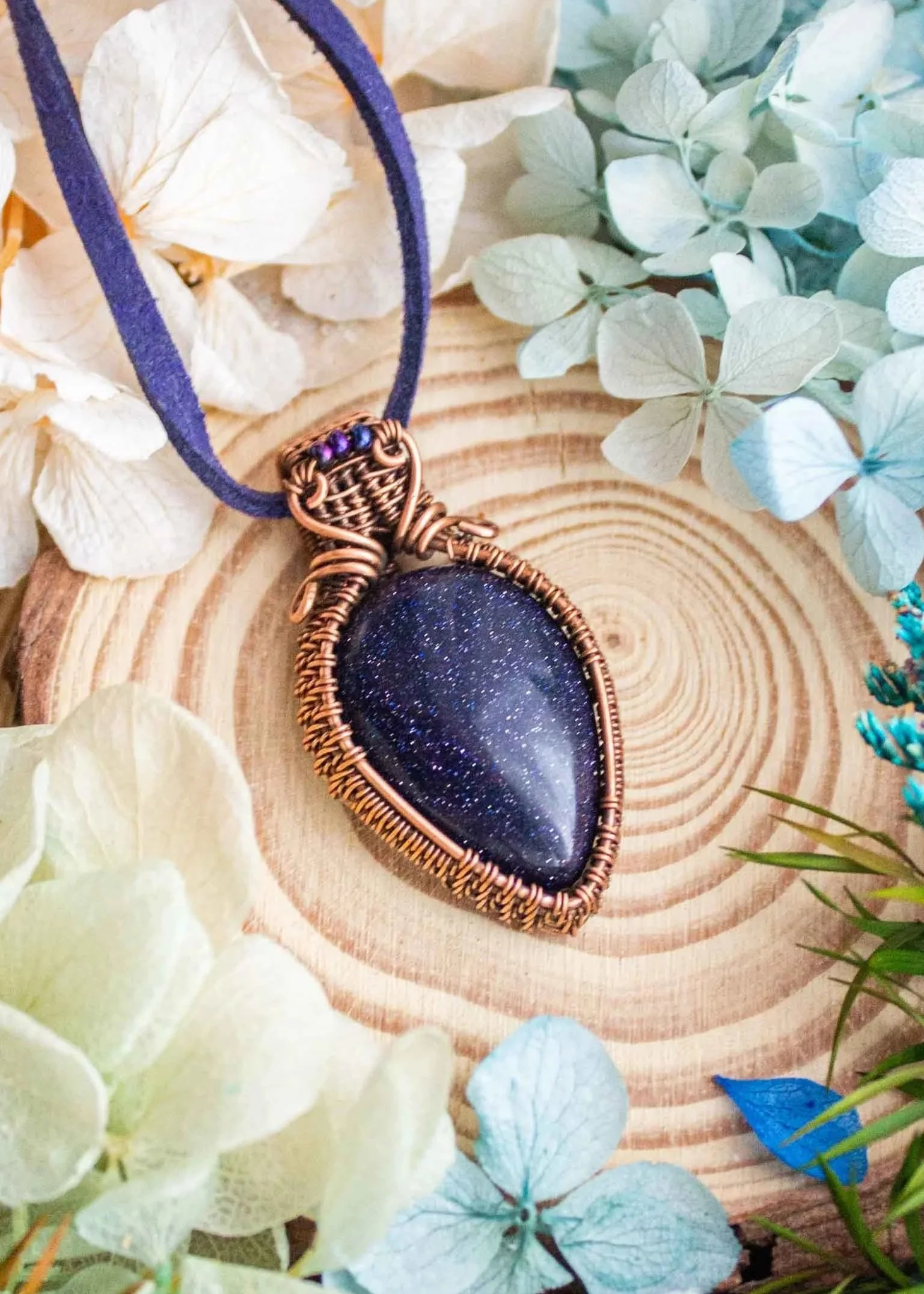 Wire Wrapped Blue Goldstone Pendant