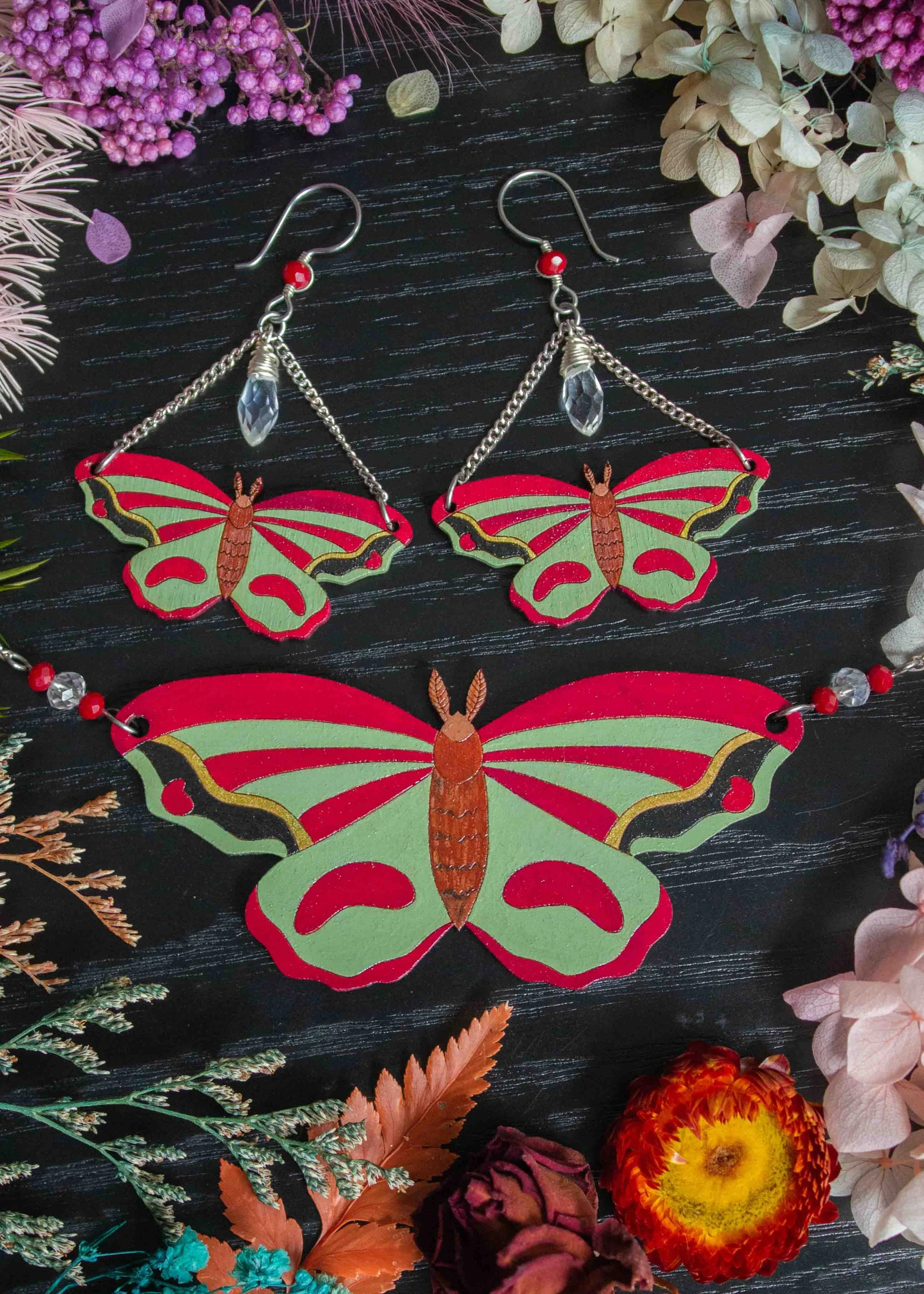 Red and Green Butterfly Jewellery Sets