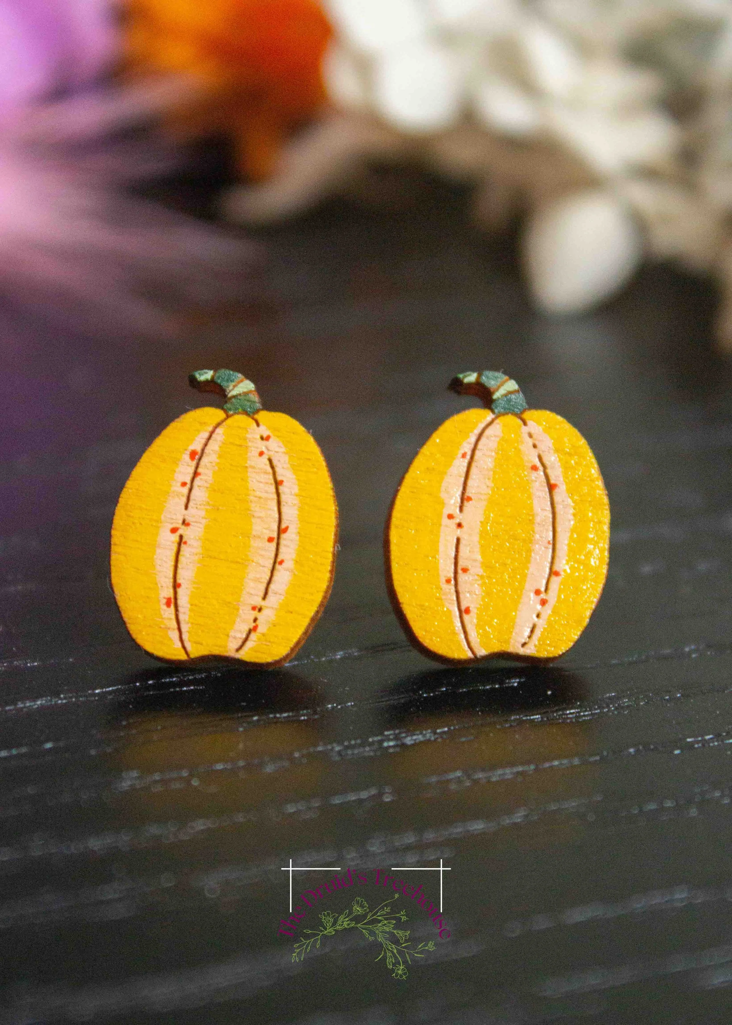 Hand Painted Yellow Pumpkin Studs