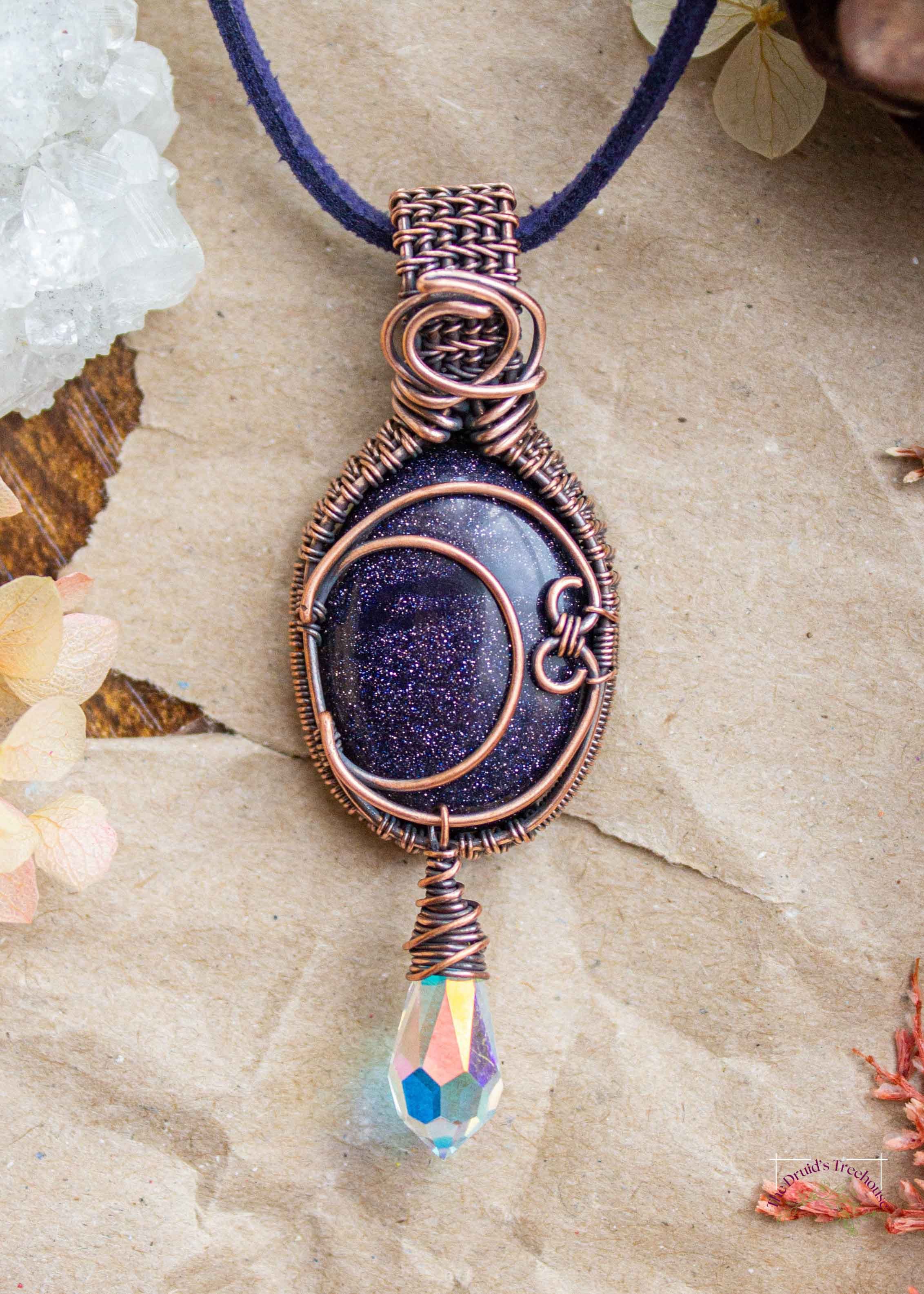 Crescent Moon Navy Goldstone Pendant