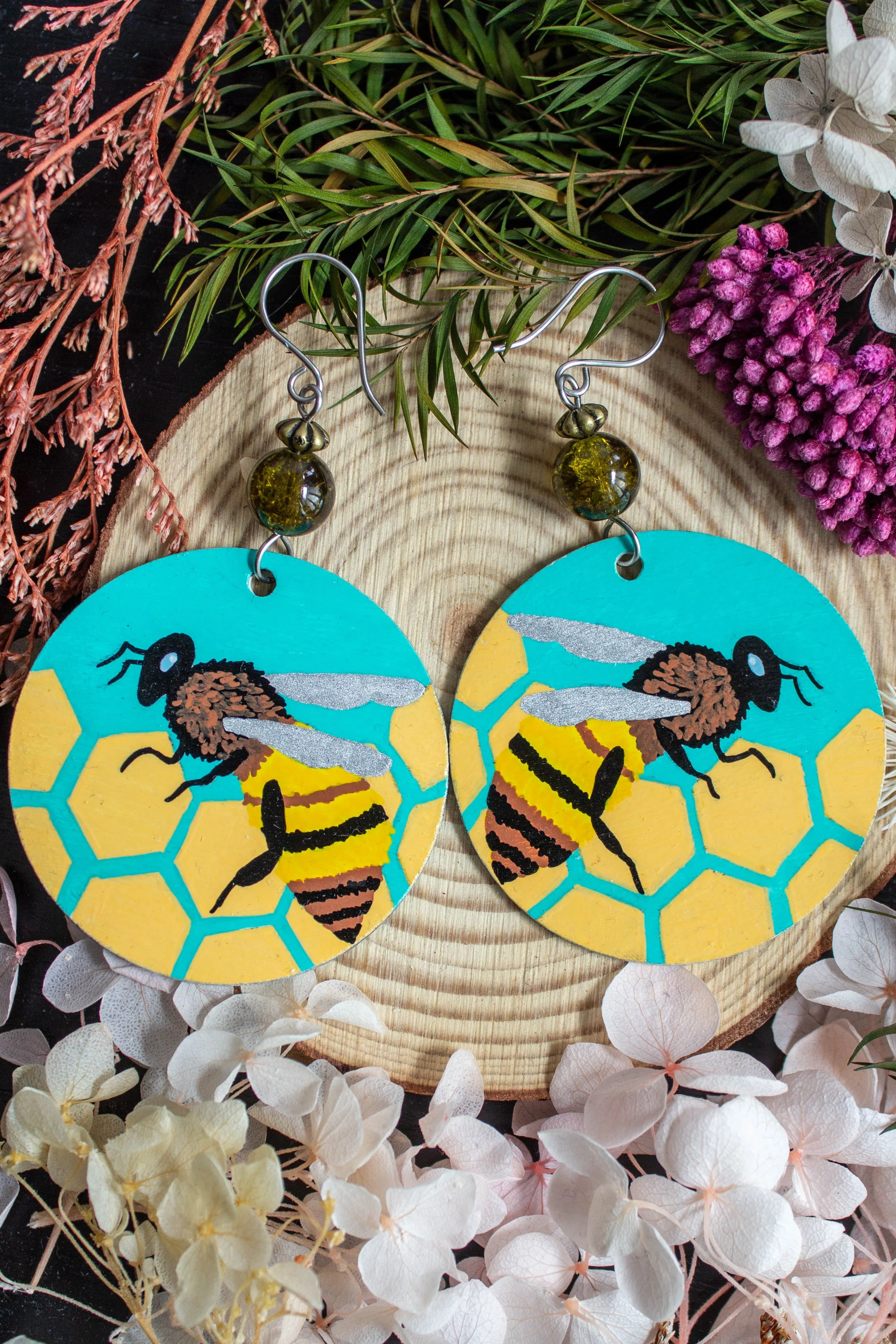 Hand-Painted-Bee-Earrings-Round-Wood-Dangles-7374.jpg