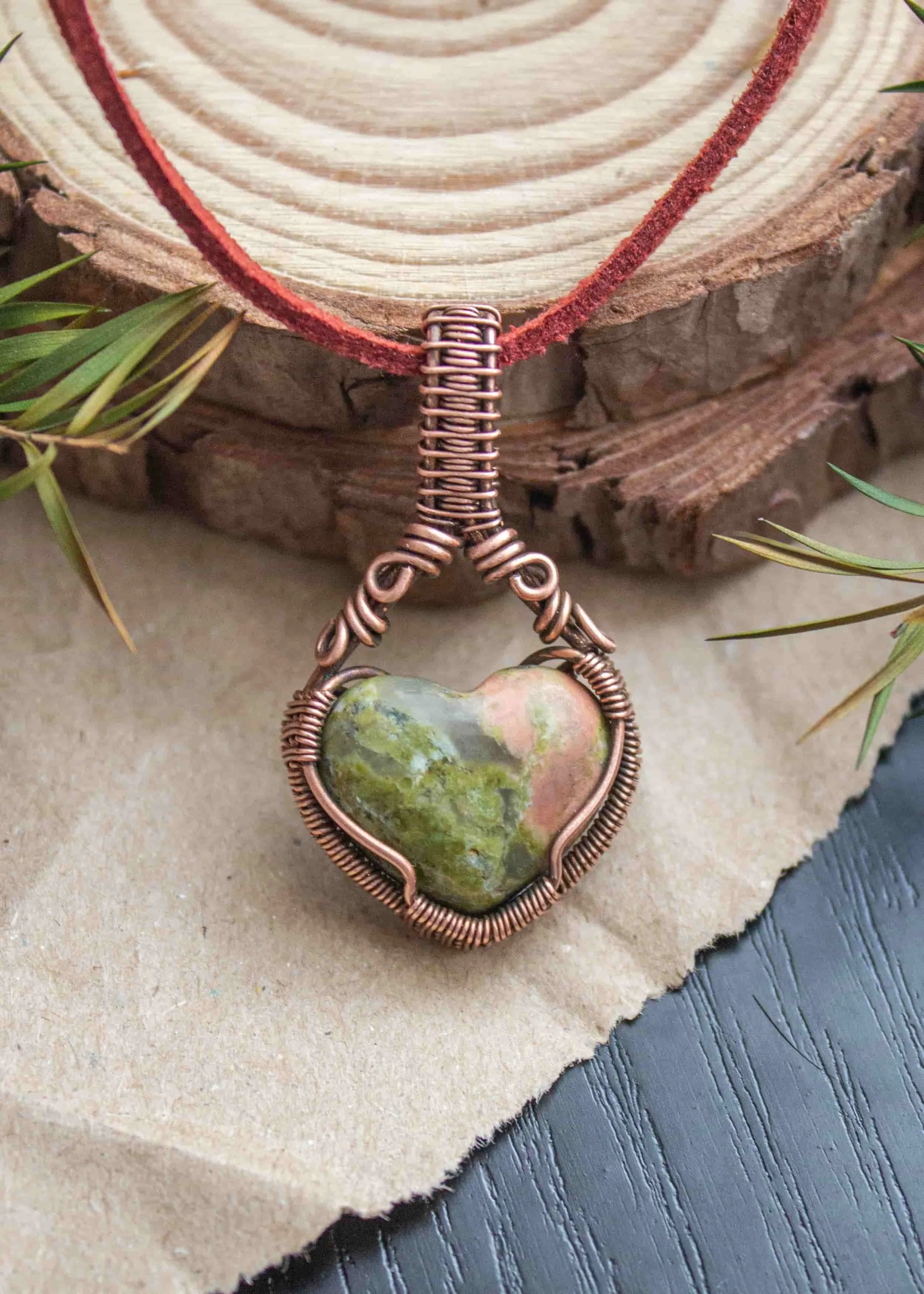 Unakite Heart Pendant