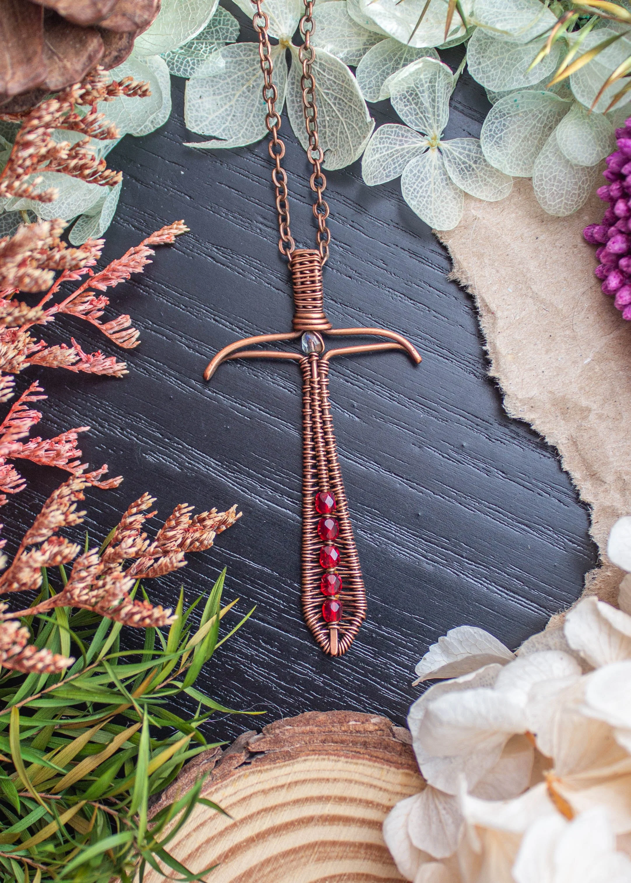 Wire Wrapped Copper Sword Pendant