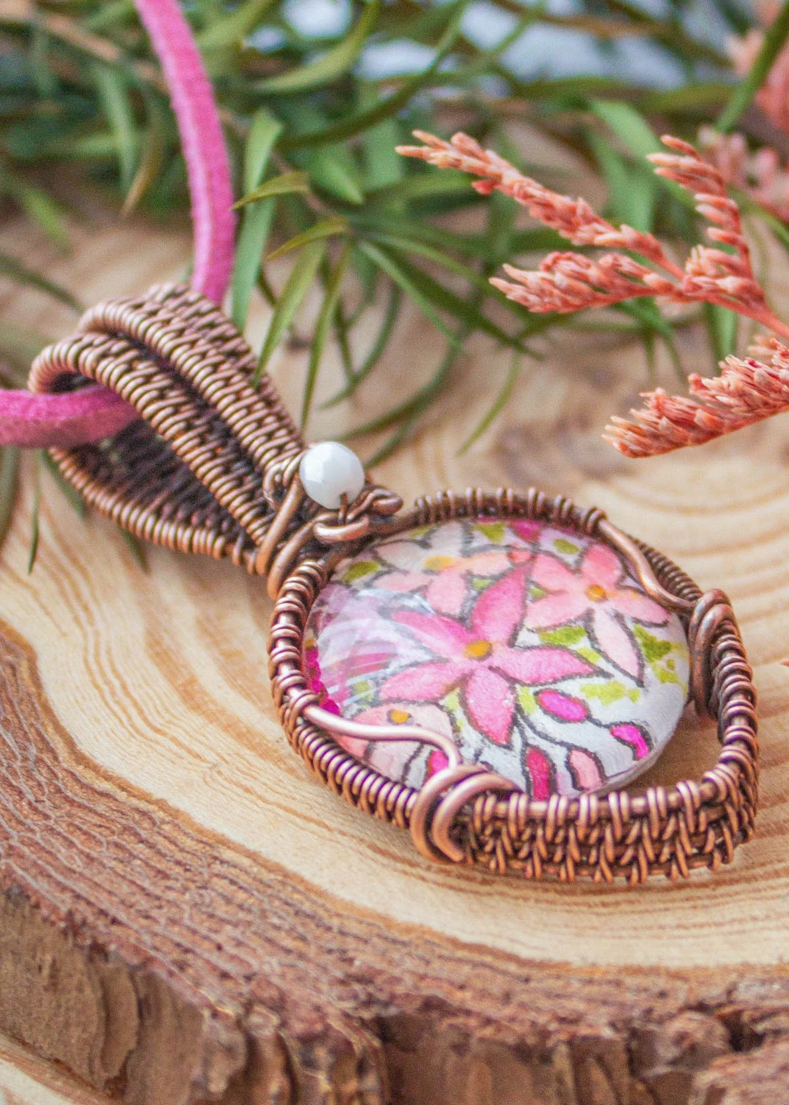 hand-painted-pink-flowers-pendant-wire-wrapped-oxidized-copper-2-3.jpg