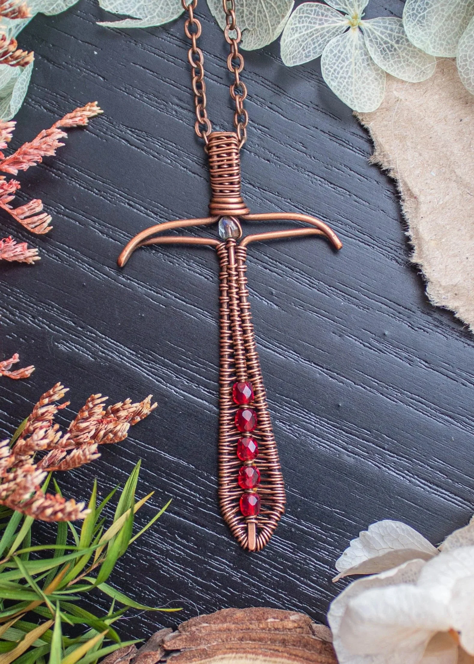 Wire Wrapped Copper Sword Pendant