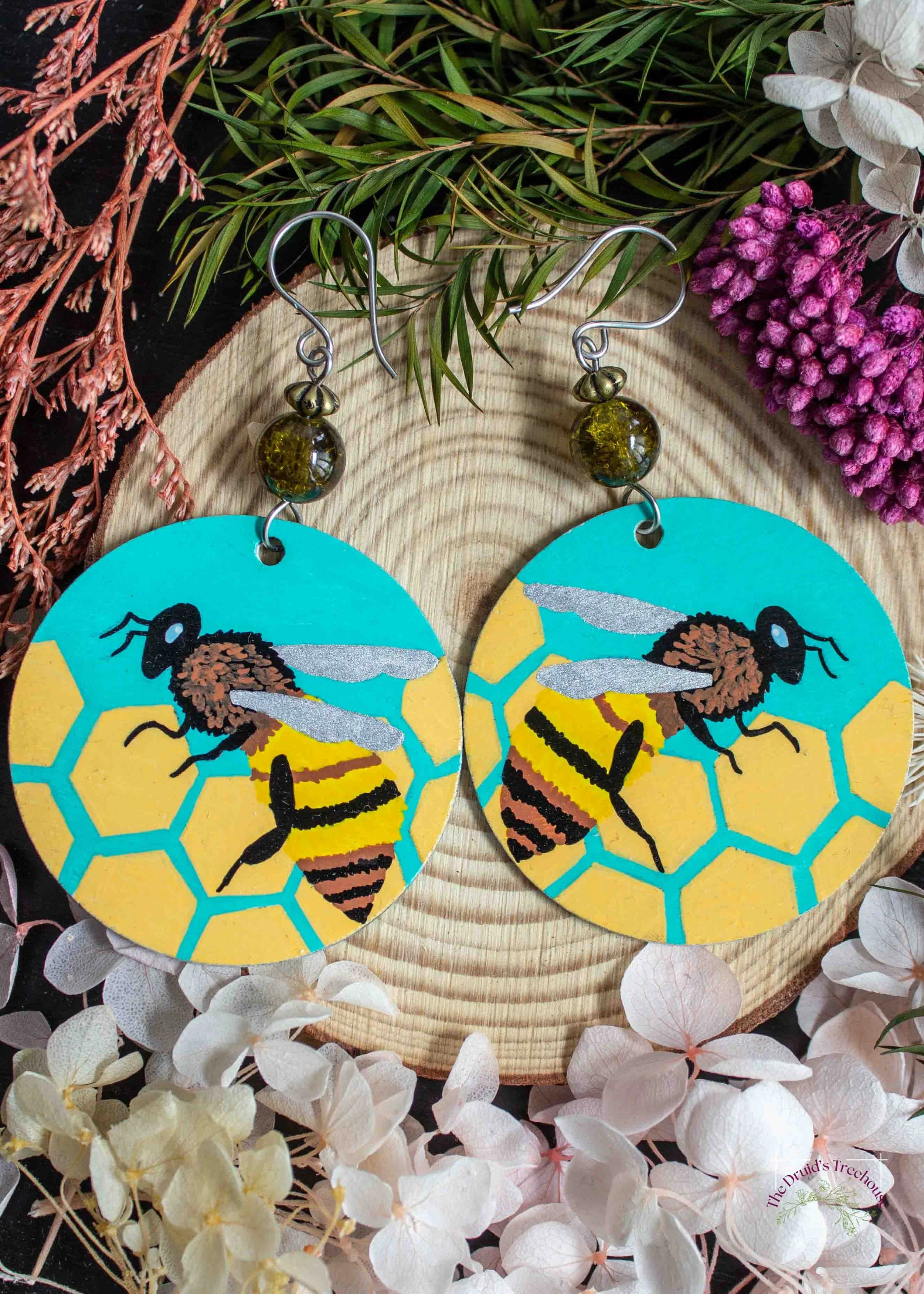 Hand Painted Busy Bee Earrings