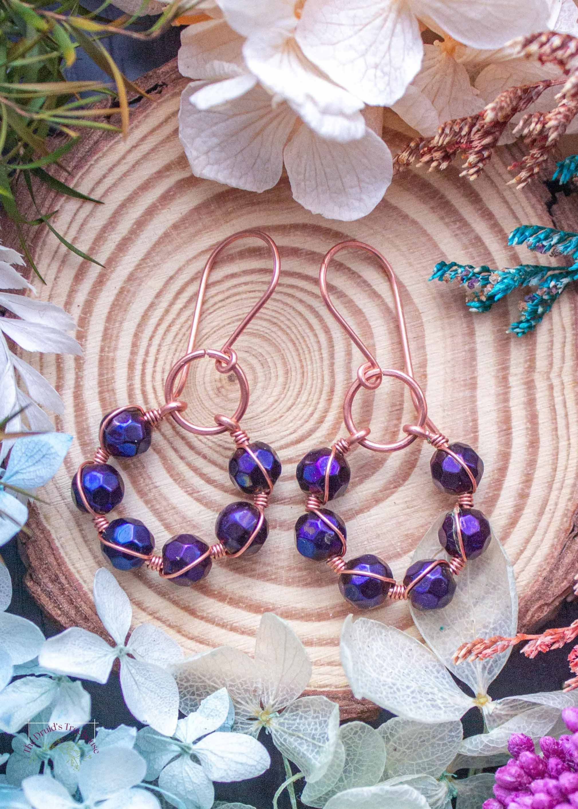 Copper Dangles with Purple Beads