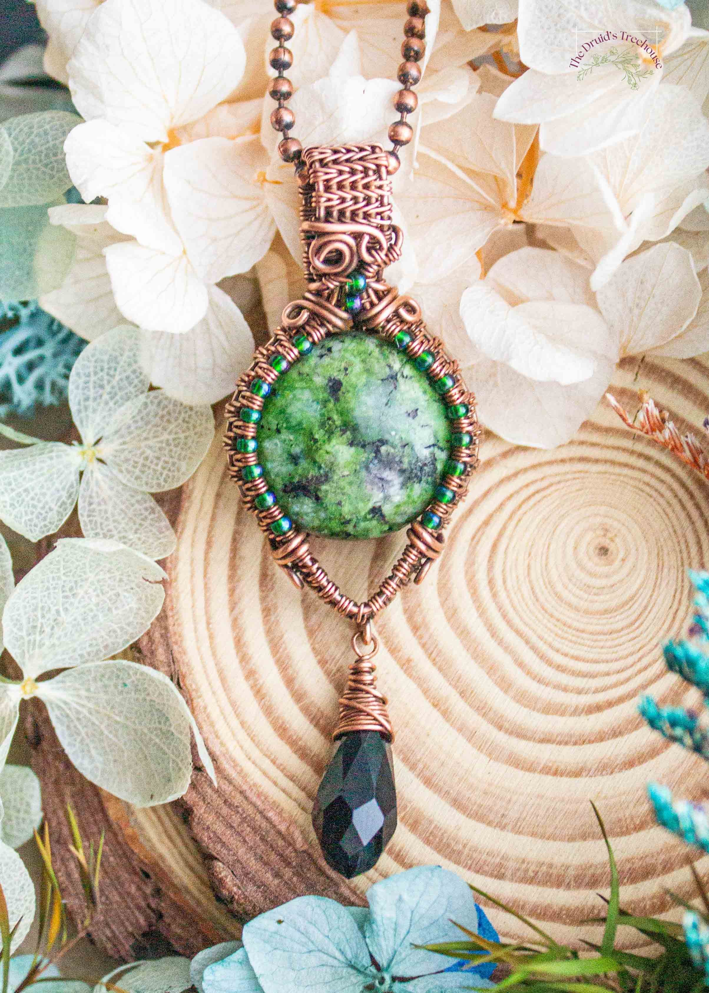 Zoisite Pendant with Black Briolette