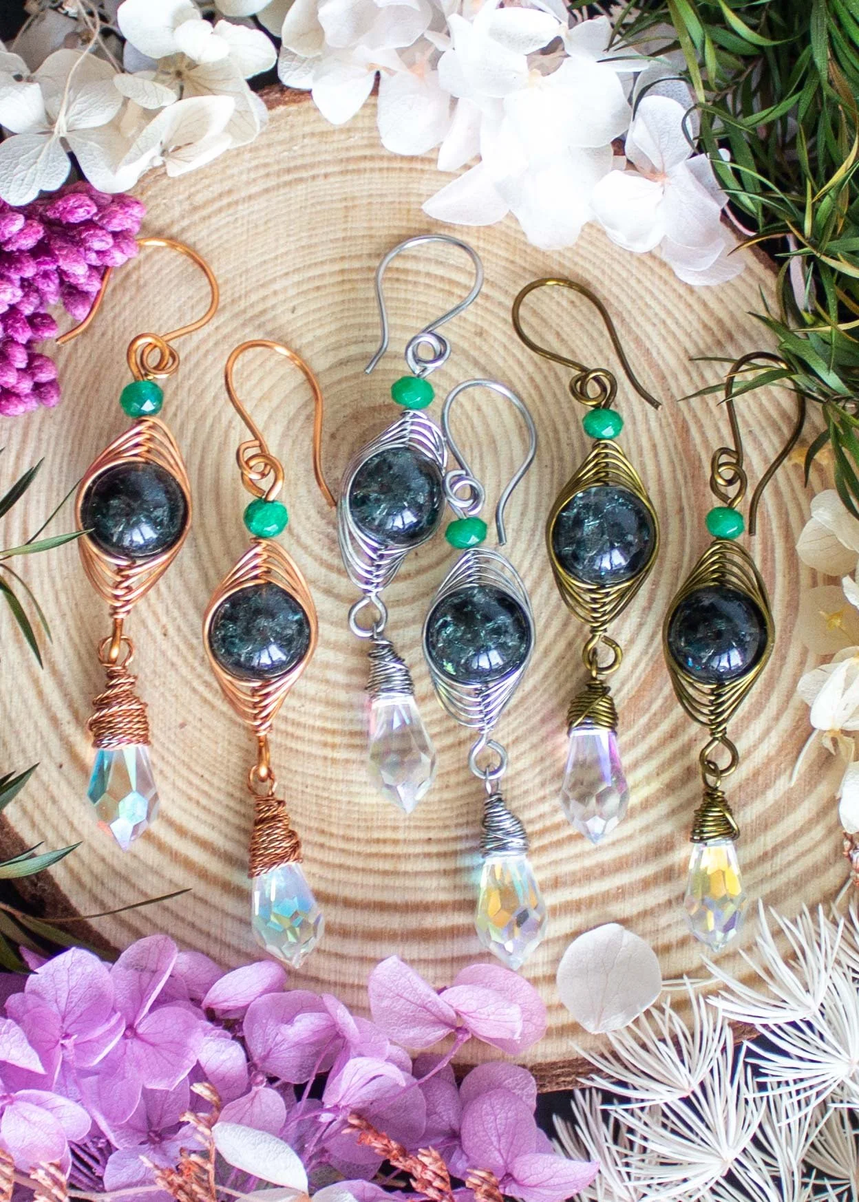 Green Herringbone Dangling Earrings