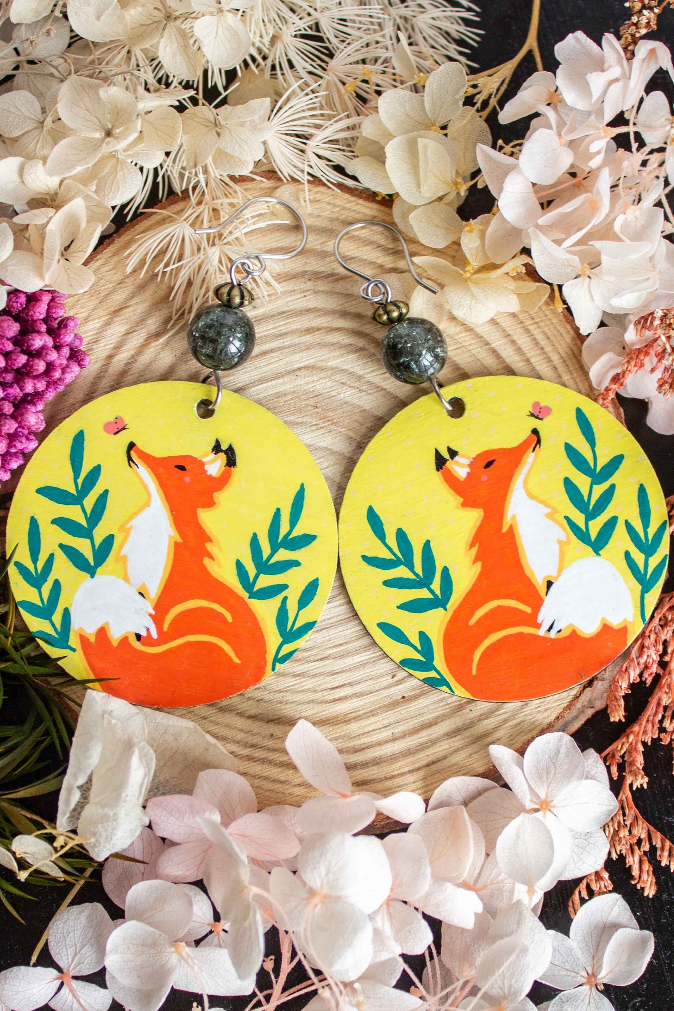 Hand Painted Fox Earrings