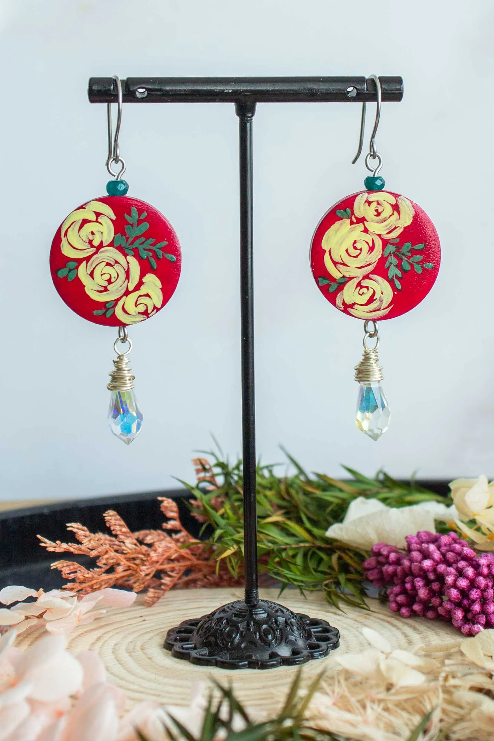 hand-painted-yellow-roses-earrings-red-dangles-6.jpg