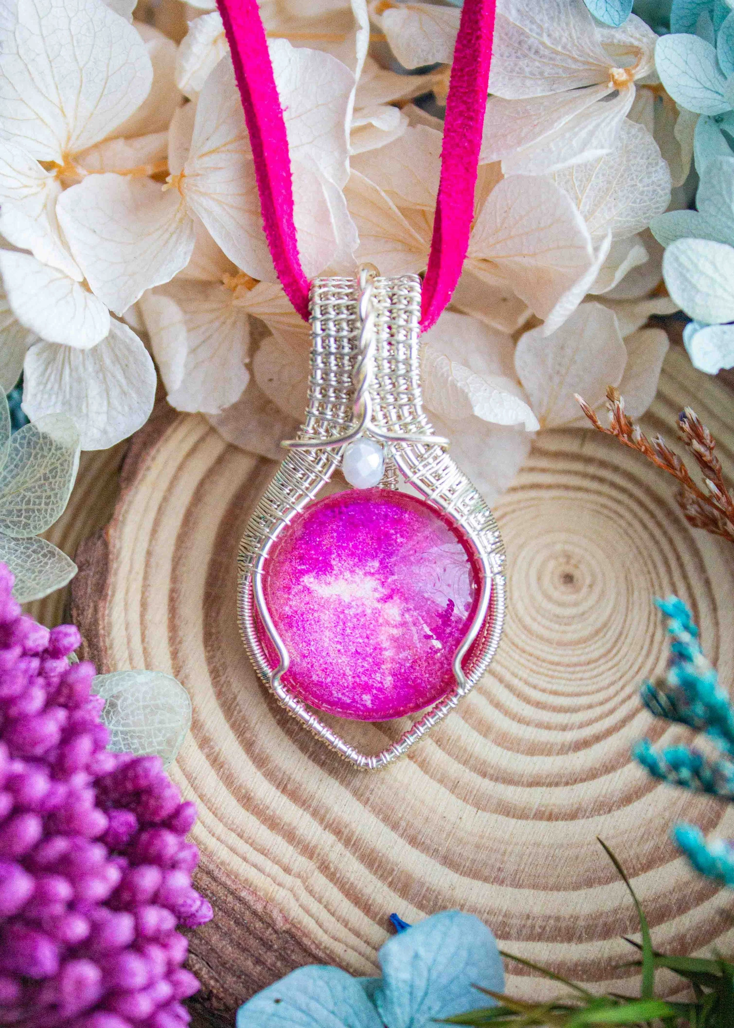 Watercolour Pink Nebula Glass Pendant