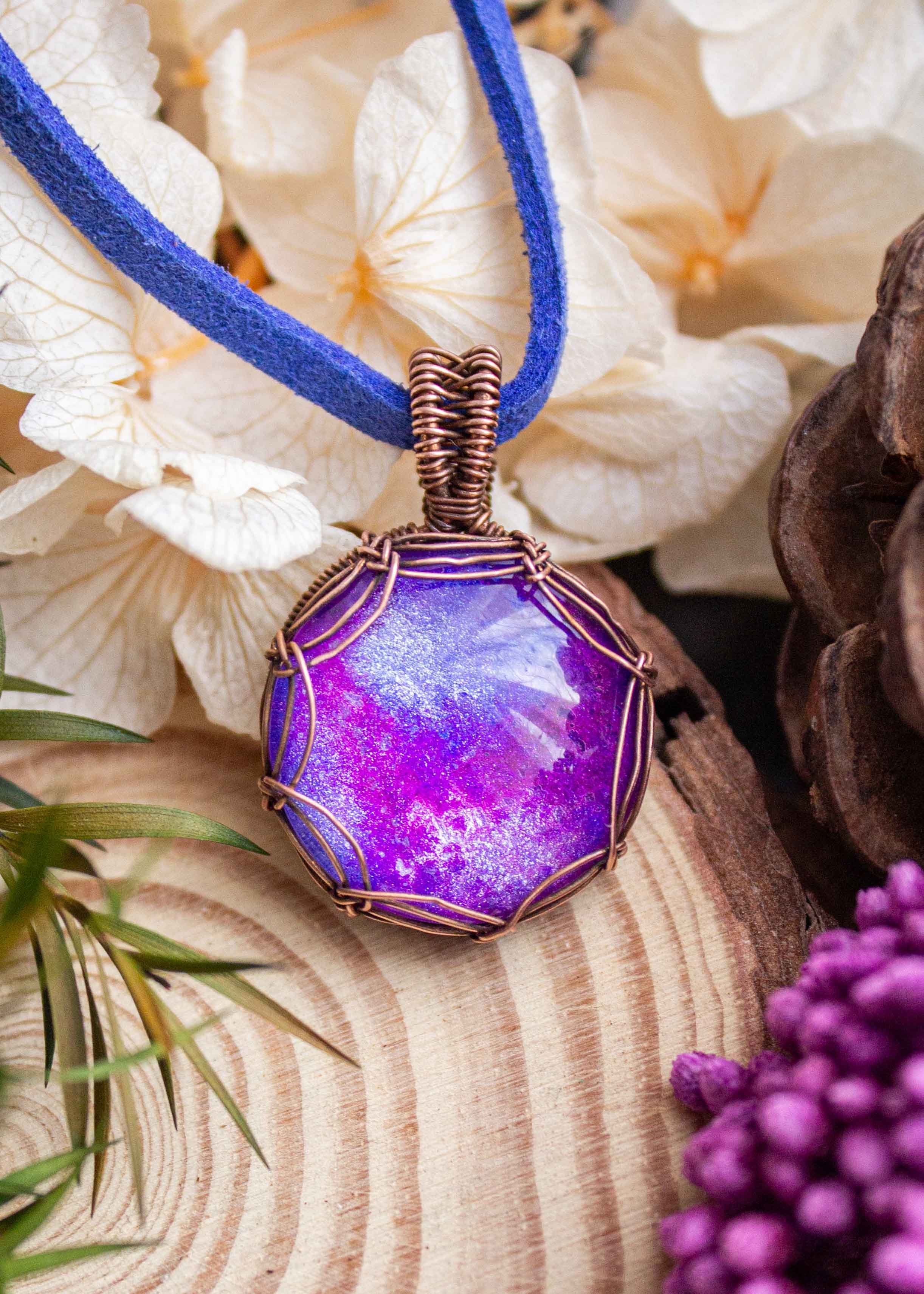 Oxidized Copper Pendant with Watercolour Nebula