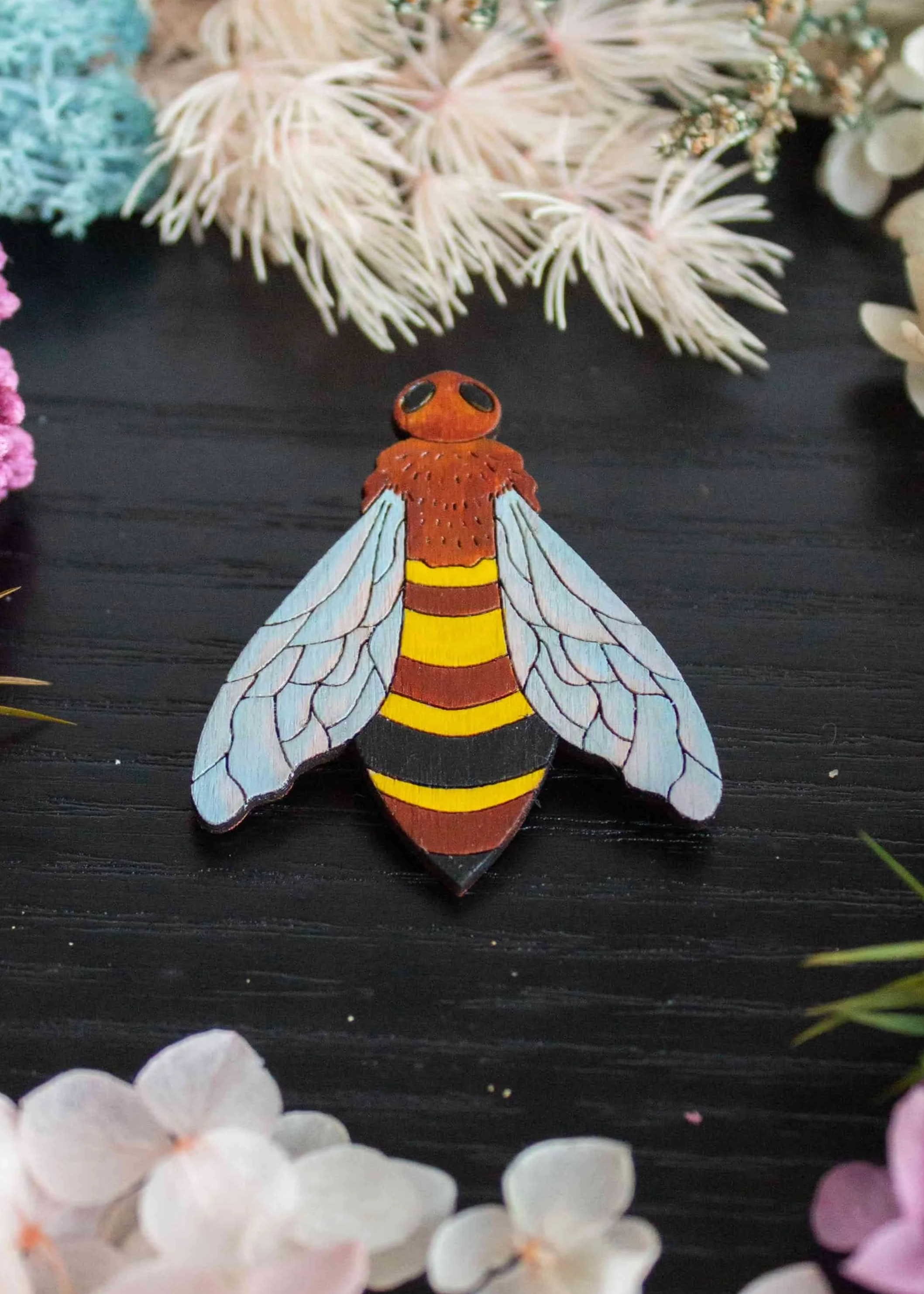 Hand Painted Laser Cut Bee Pins