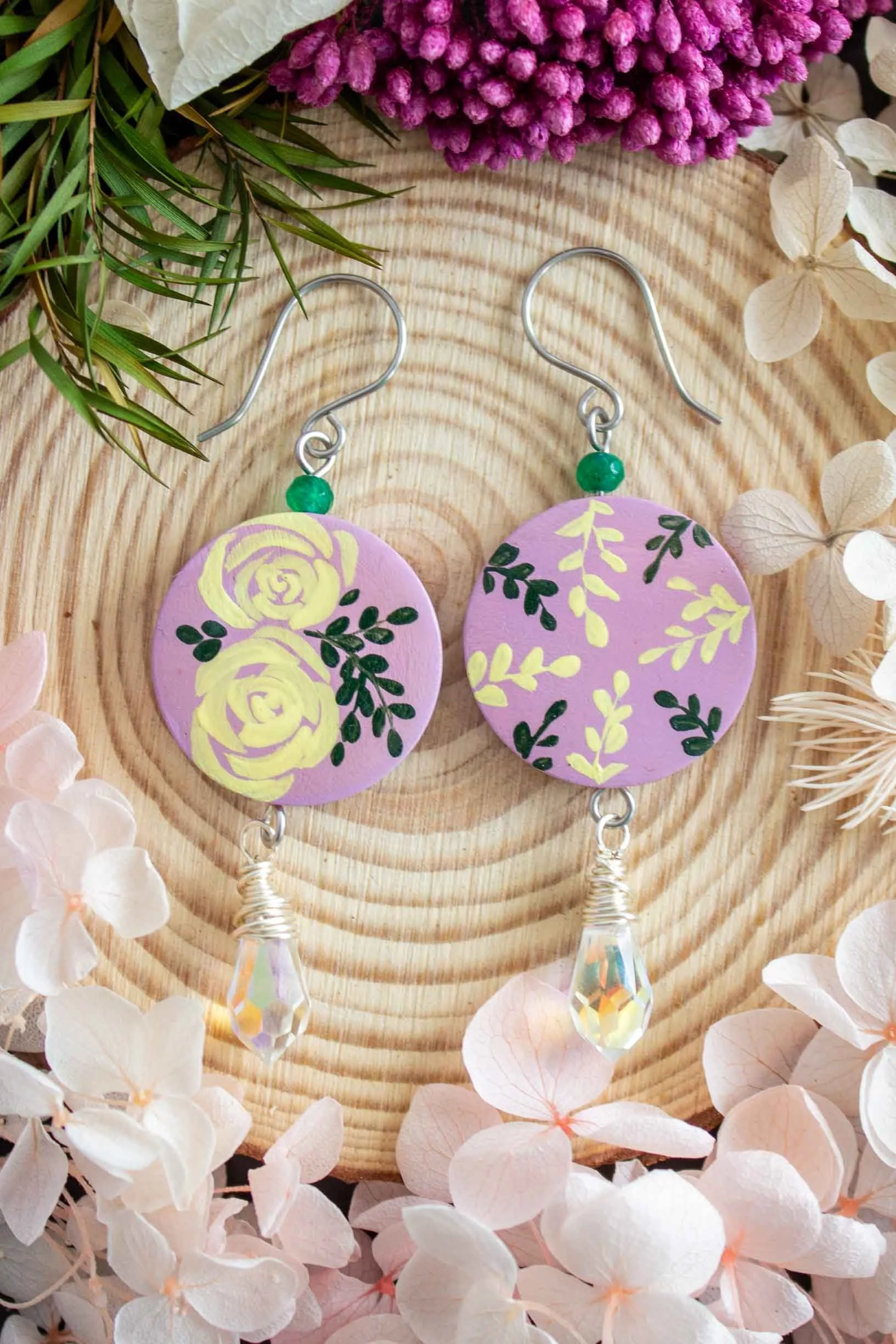 hand-painted-yellow-roses-earrings-lilac-dangles-2.jpg