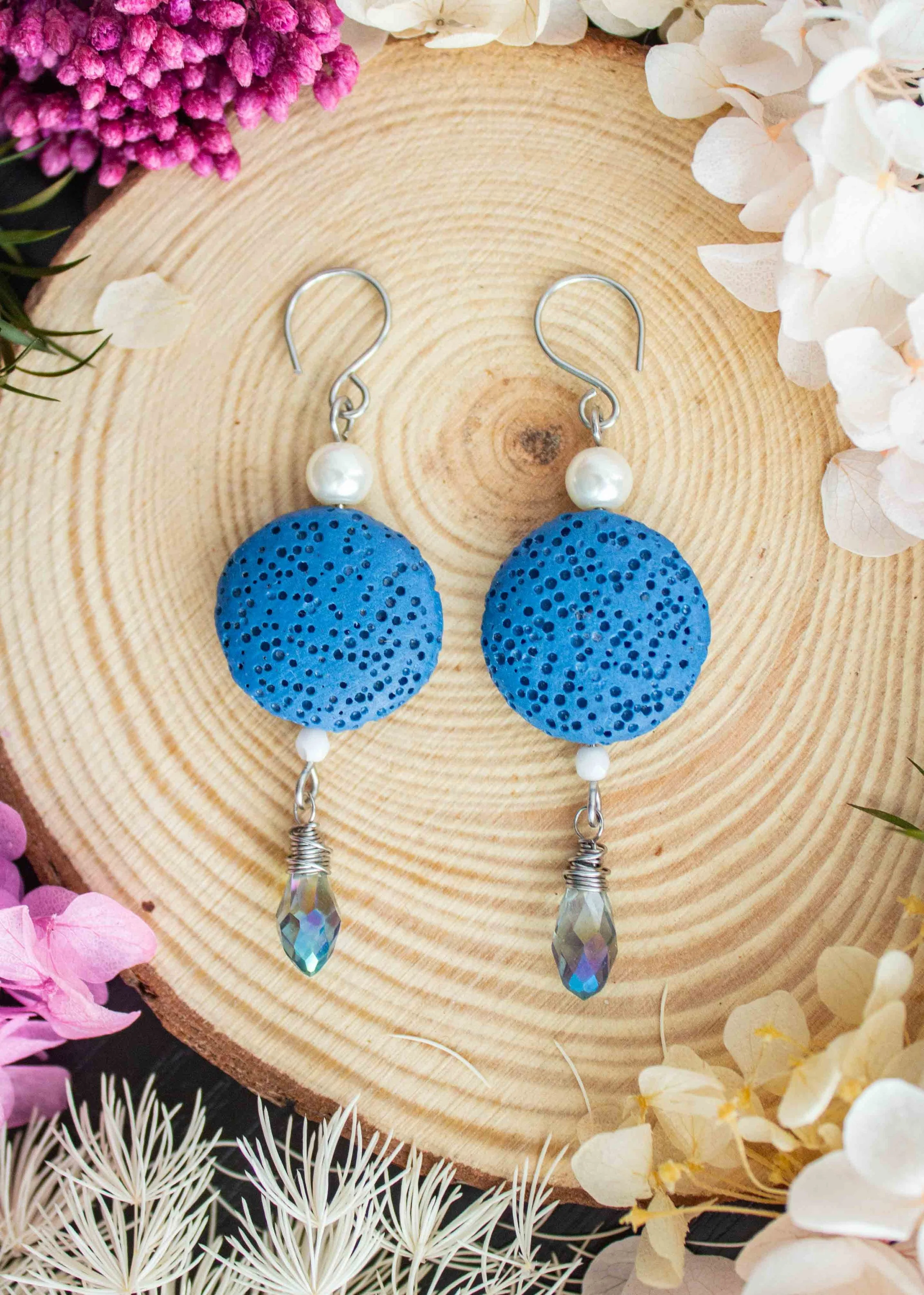 Blue Lava Dangling Earrings