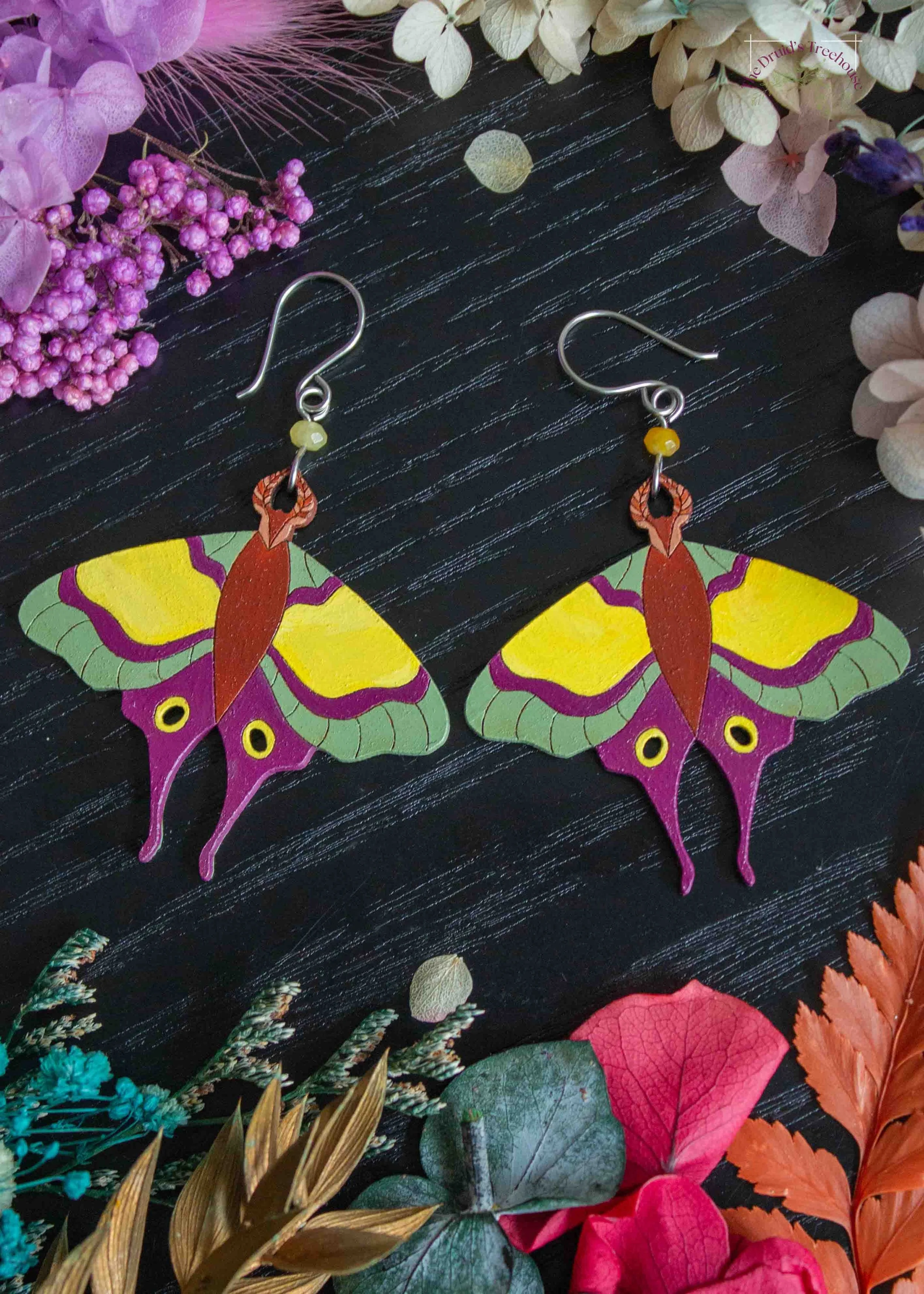 Yellow and Green Butterfly Earrings