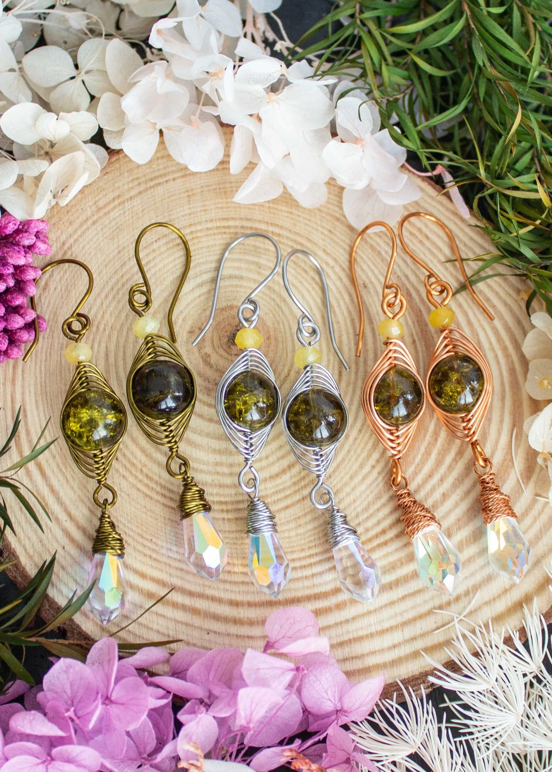 Yellow Herringbone Dangling Earrings