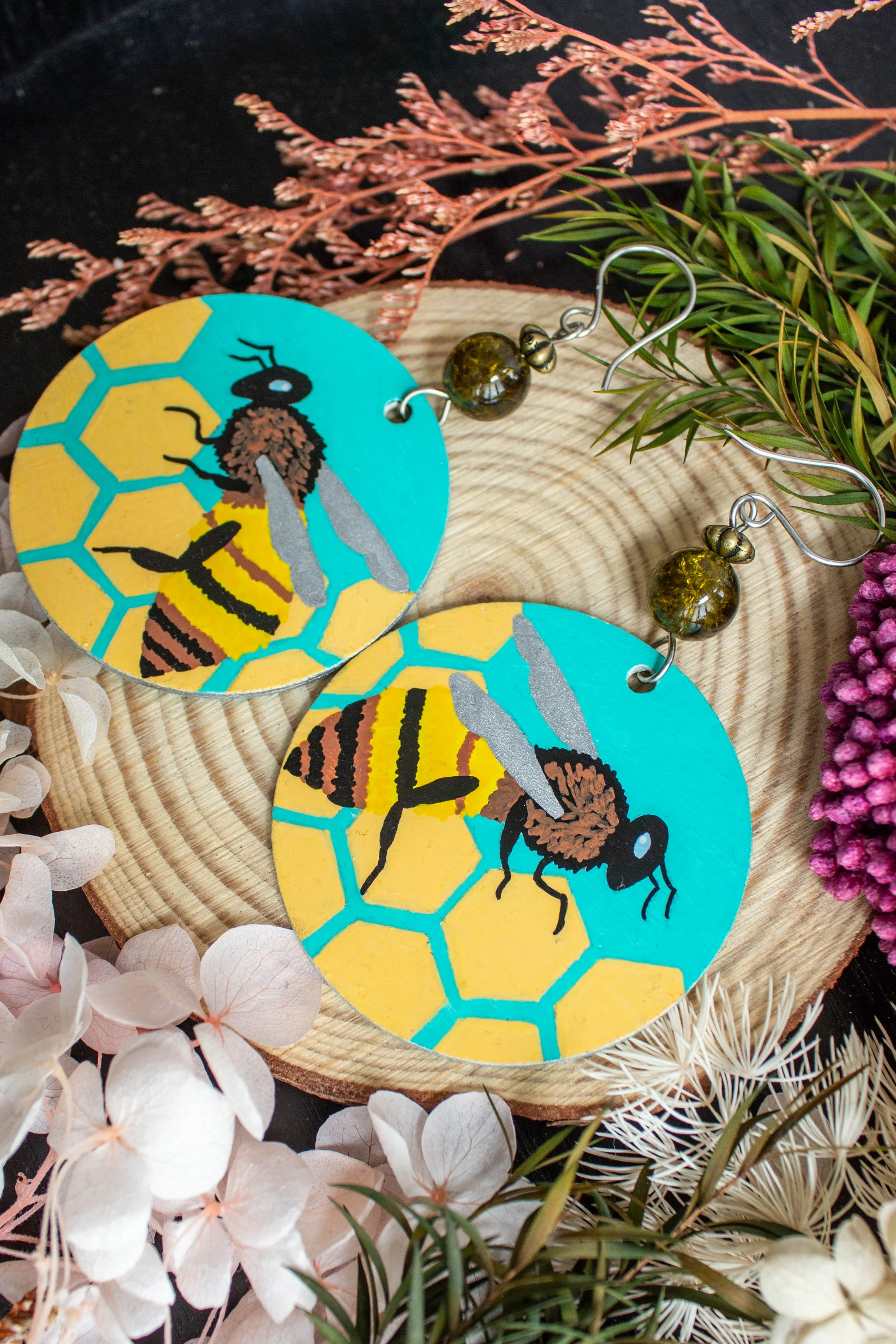 Hand-Painted-Bee-Earrings-Round-Wood-Dangles-7379.jpg