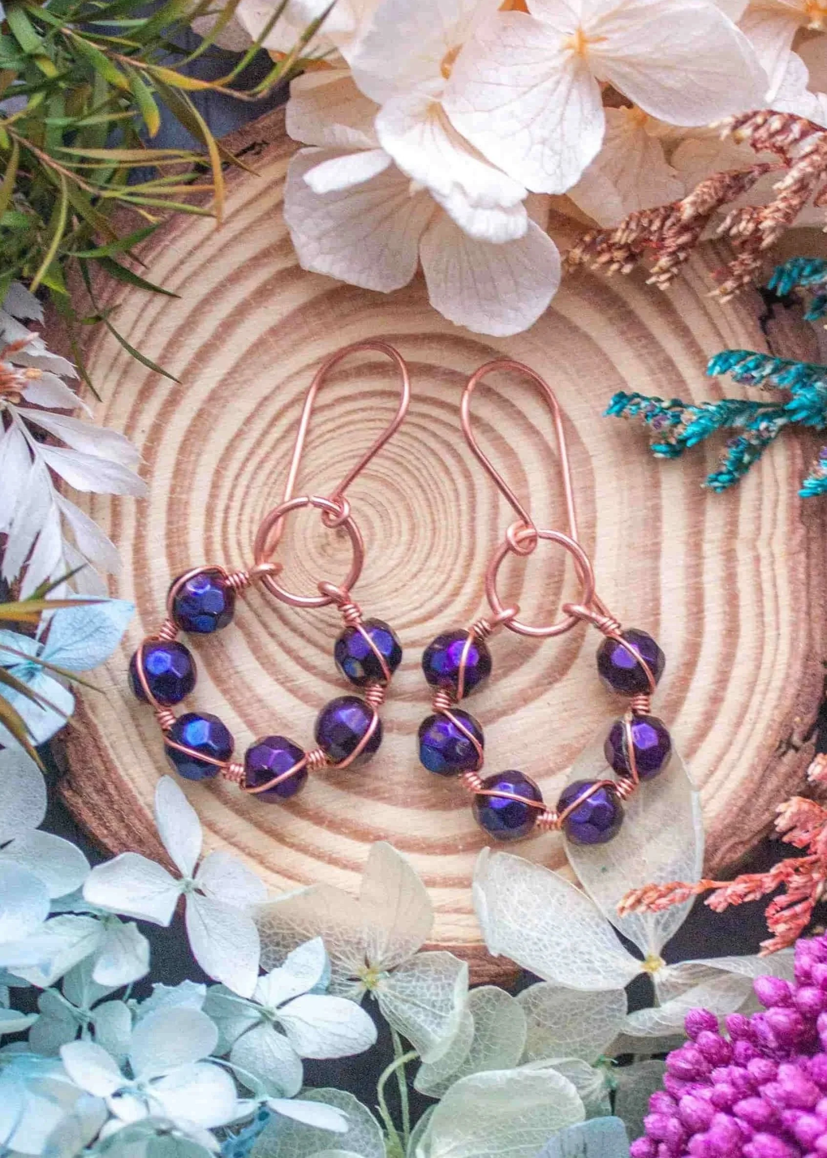 Copper Dangles with Purple Beads