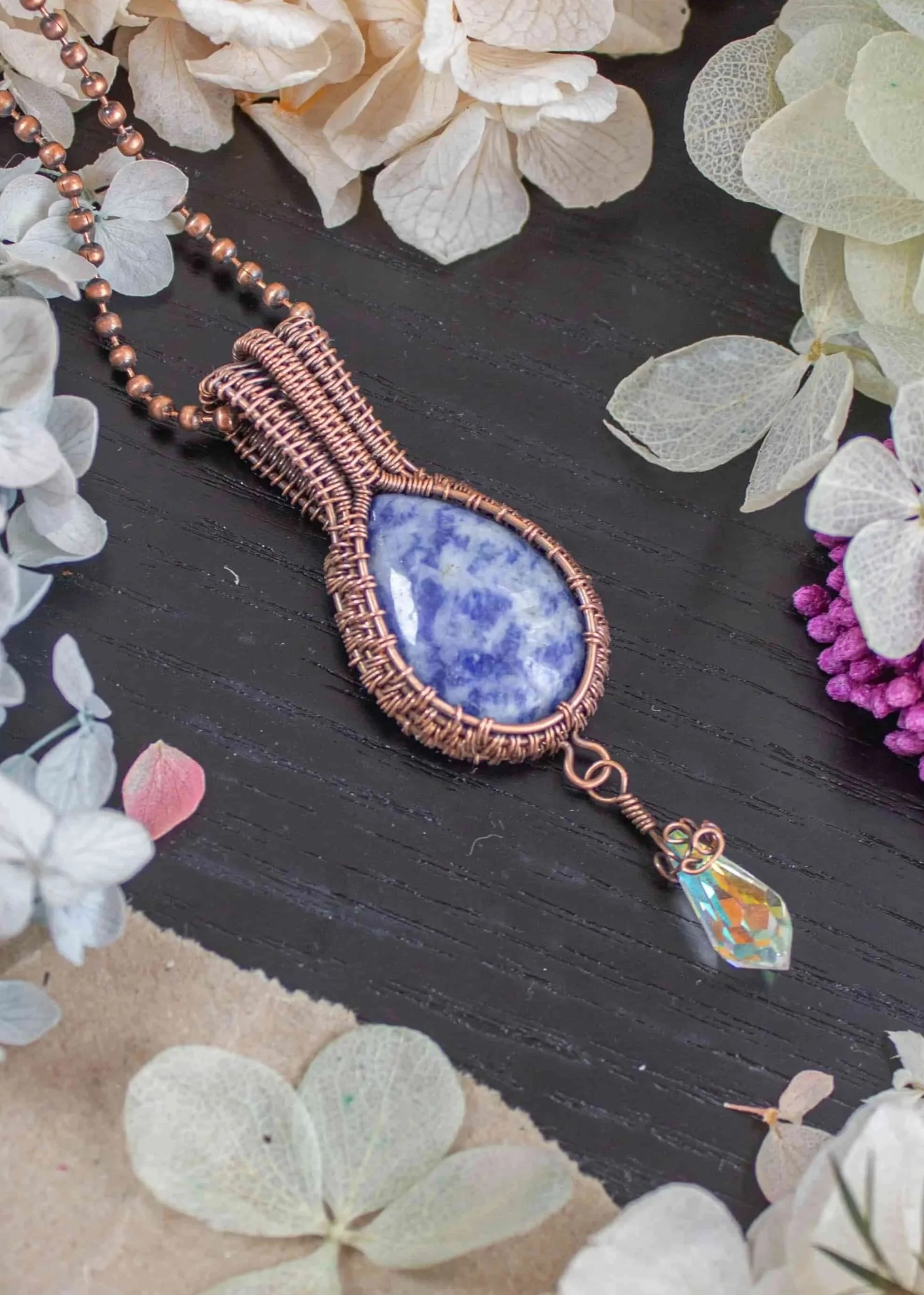 Sodalite Pendant with Crystal Briolette