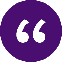 Purple circle with white quotation marks inside.