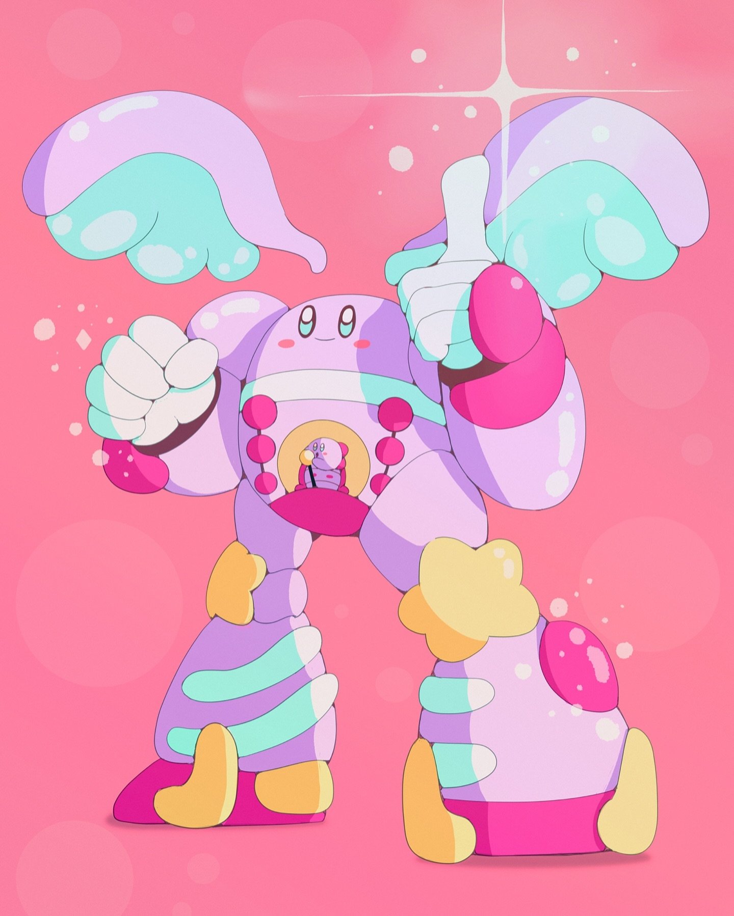 I&rsquo;ve been holding onto this one for a bit. Fun little mecha Kirby design I came up with 
#kirby #nintendo #fanart