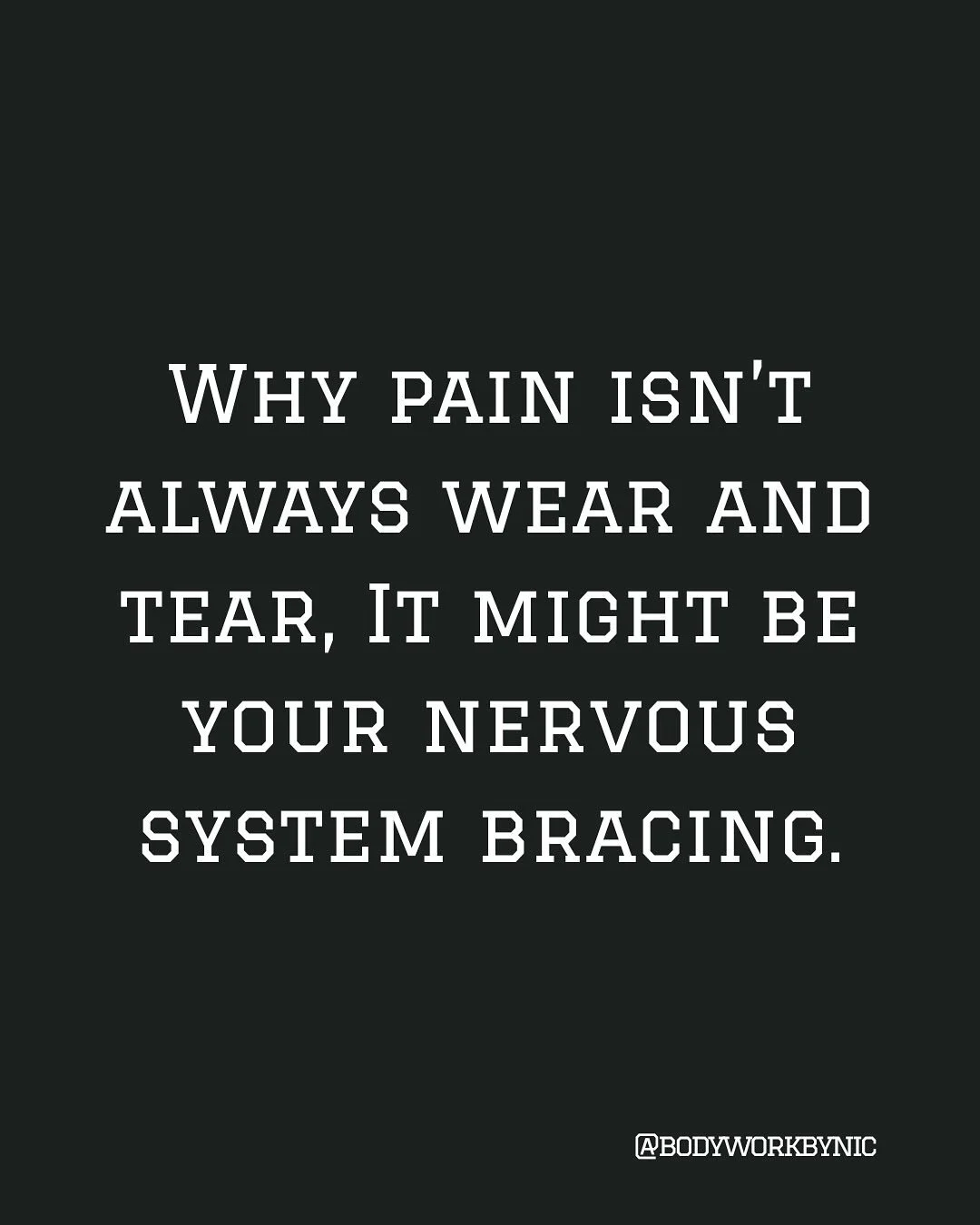 Pain isn&rsquo;t always about wear and tear.

It&rsquo; could be your nervous system deciding whether you&rsquo;re safe.

When your system braces, it locks down movement, creates tension, and keeps you stuck in protection mode.

That&rsquo;s why pain