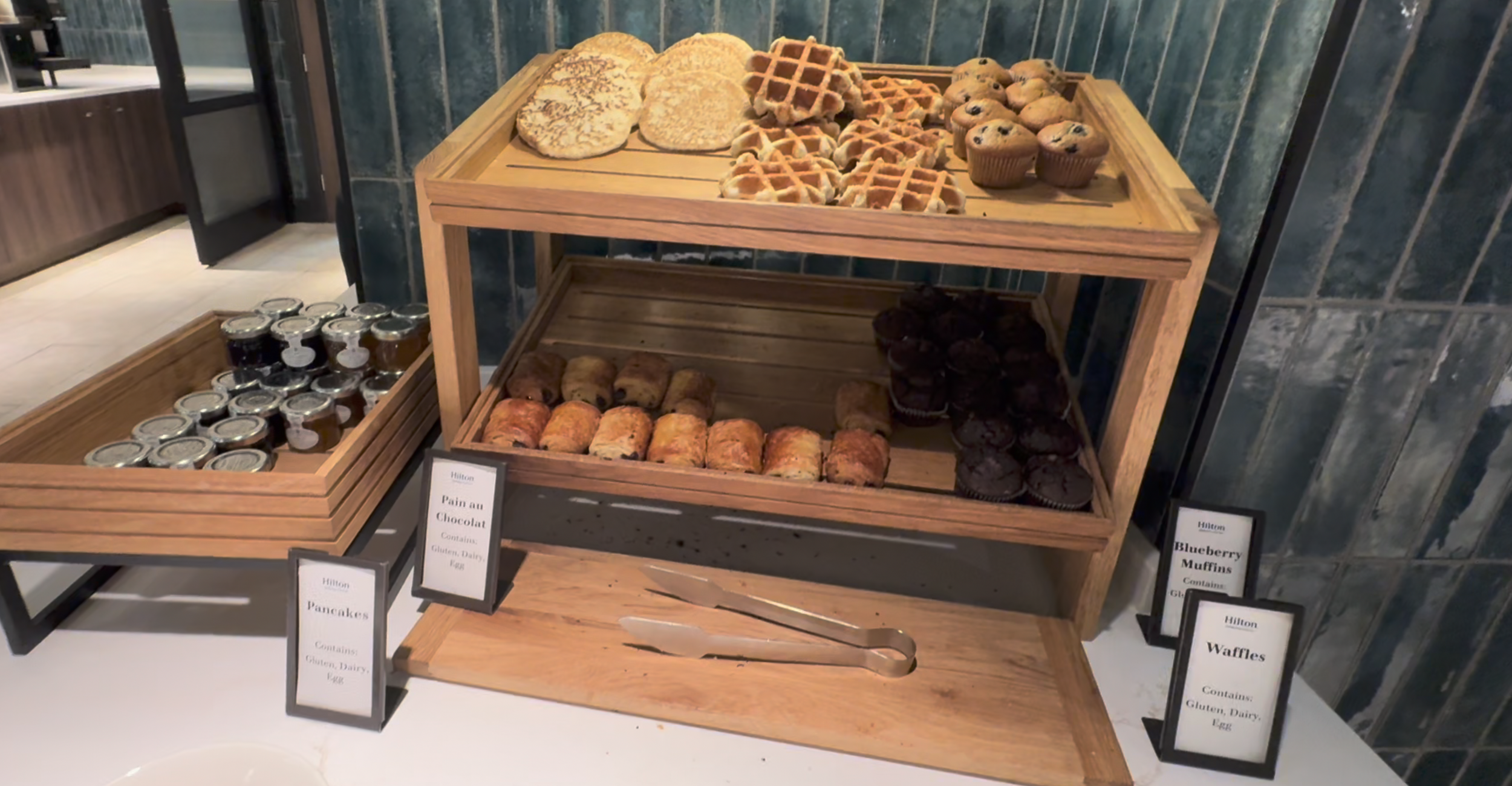 Buffet showing pancakes, waffles and cakes at the Edinburgh Hilton Carlton