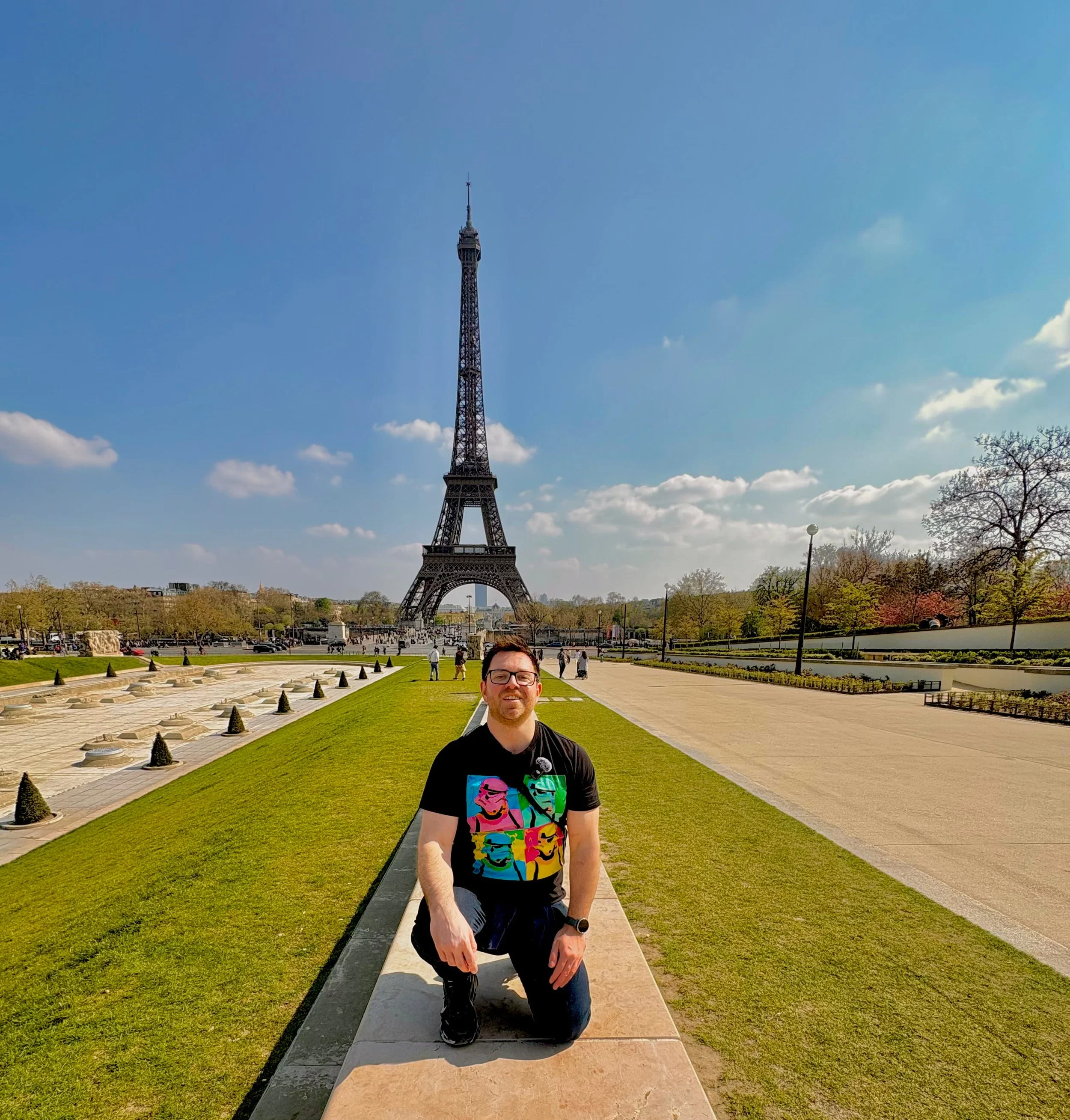 A picture in front of the Eiffel tower
