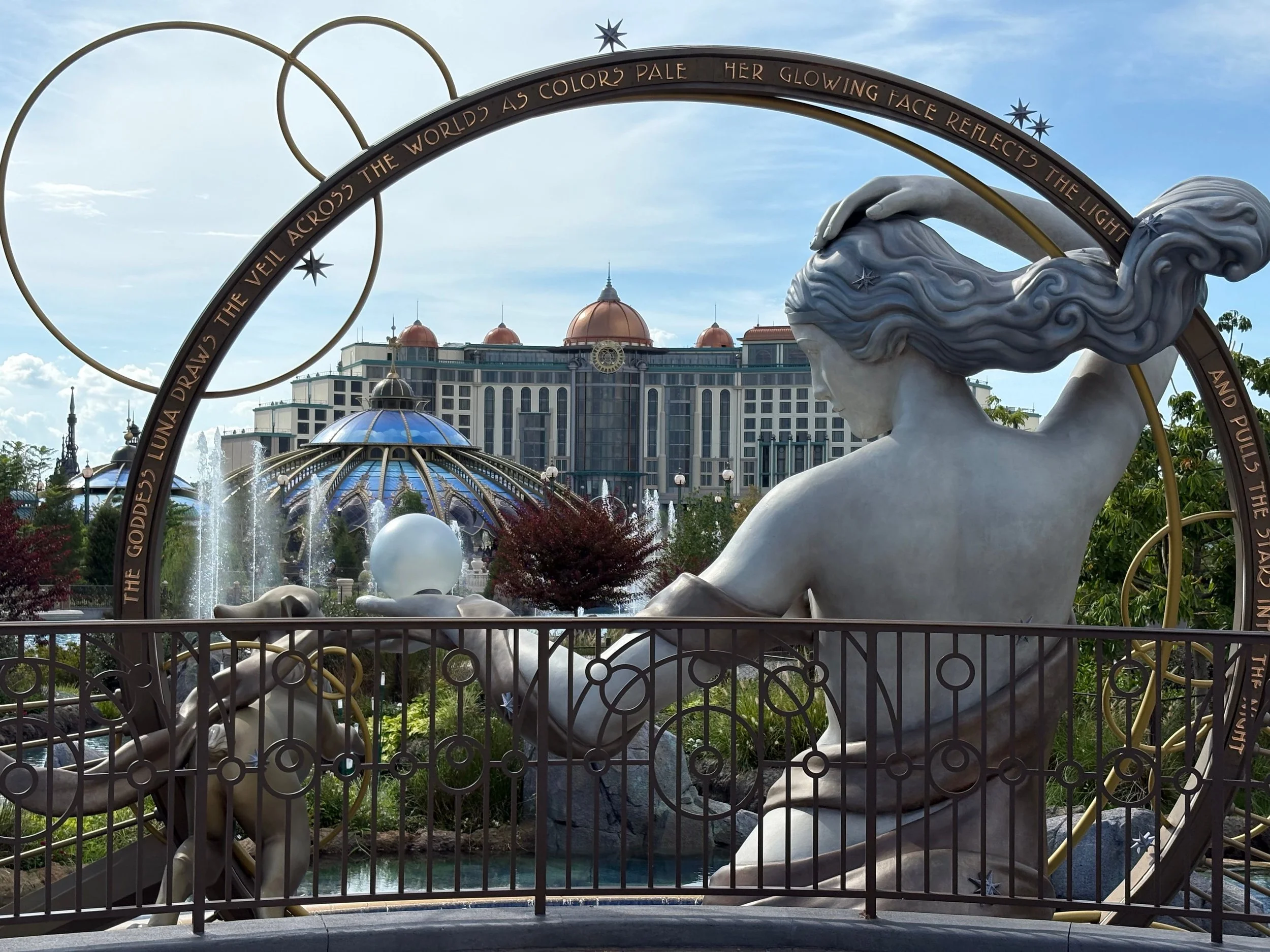 Statue of Luna, Goddess of Moon, entrance to Celestial Park, Epic Universe, Orlando, Florida.