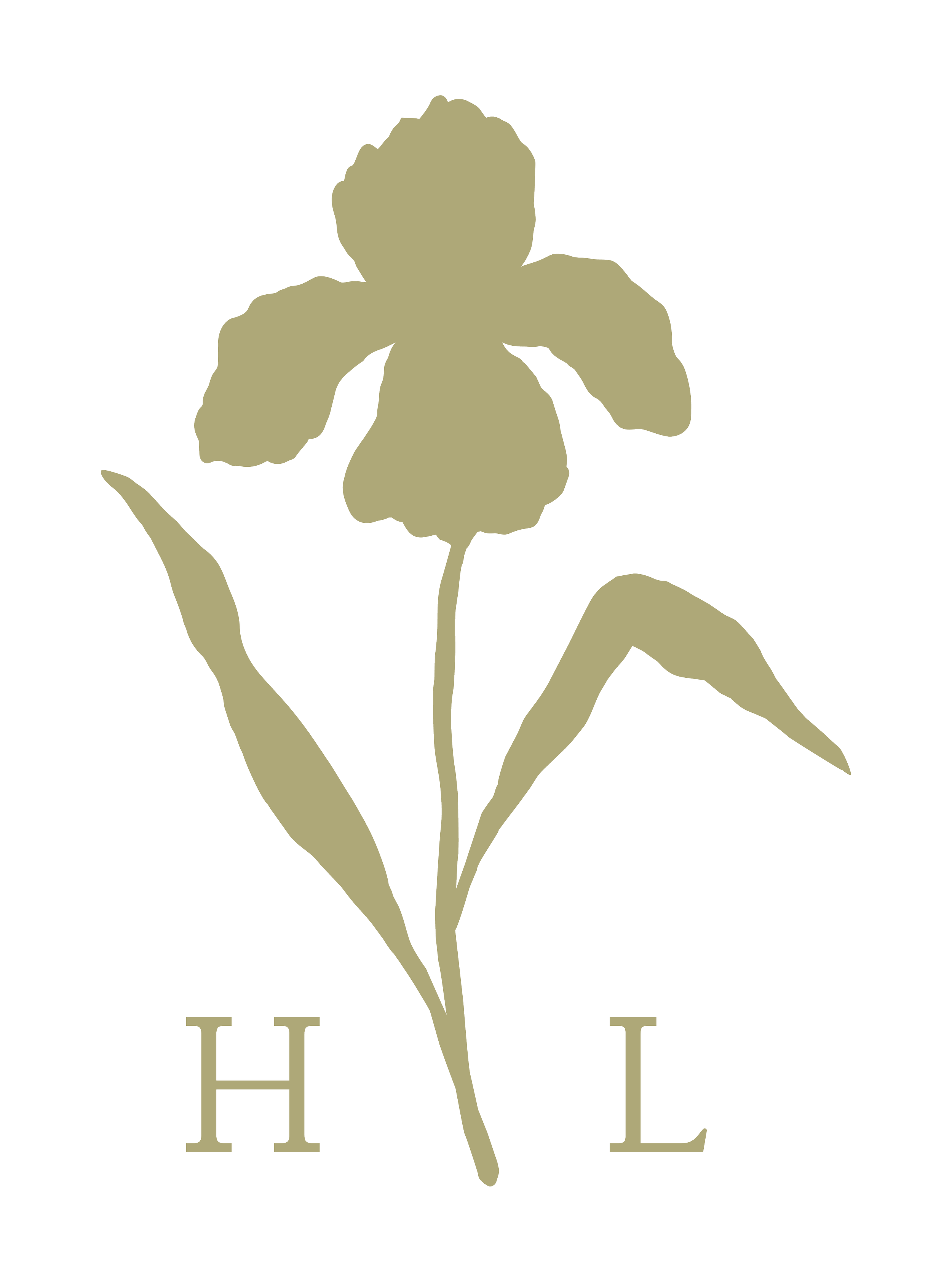 A silhouette of a flower with the letters 'H' and 'L' below it.