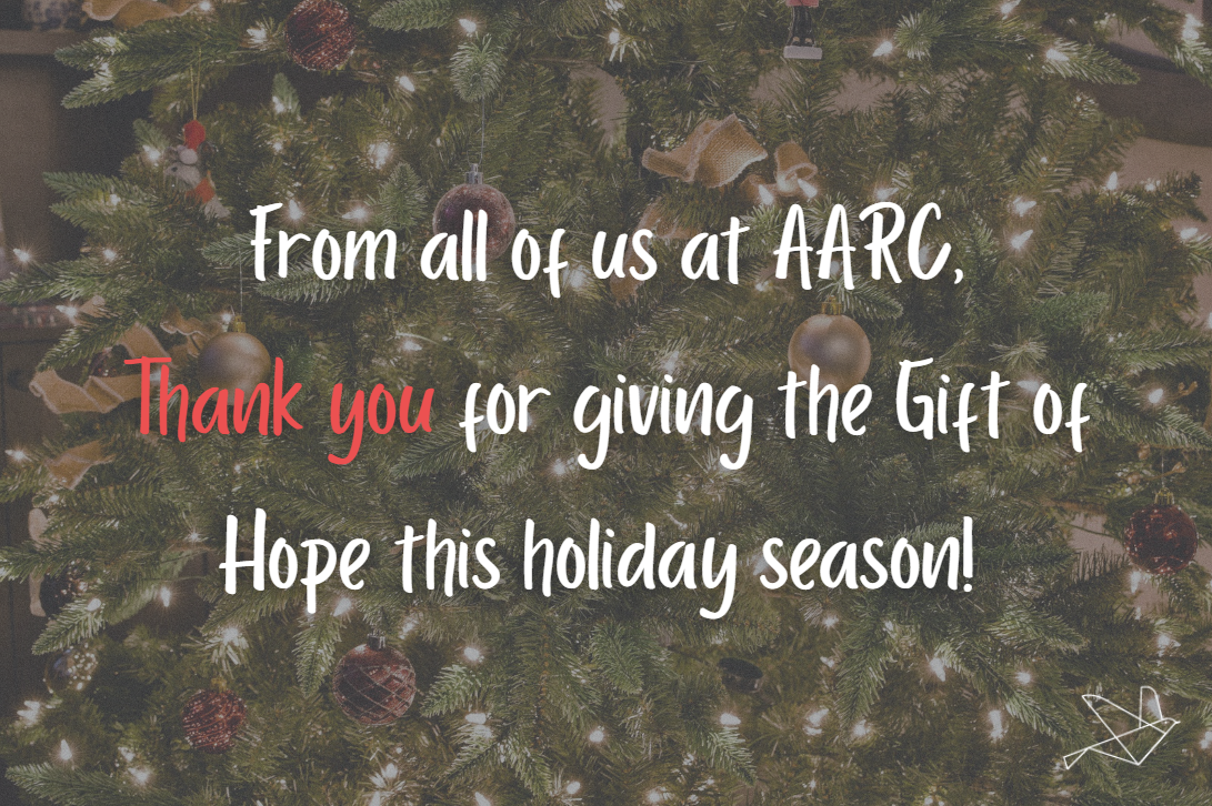 A thank you message from AARC for holiday donations