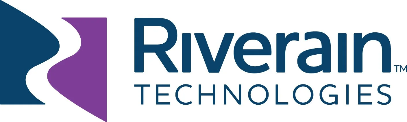 Logo von Riverain Technologies mit einem stilisierten Symbol, das einen Fluss darstellt, sowie dem Namen des Unternehmens.
