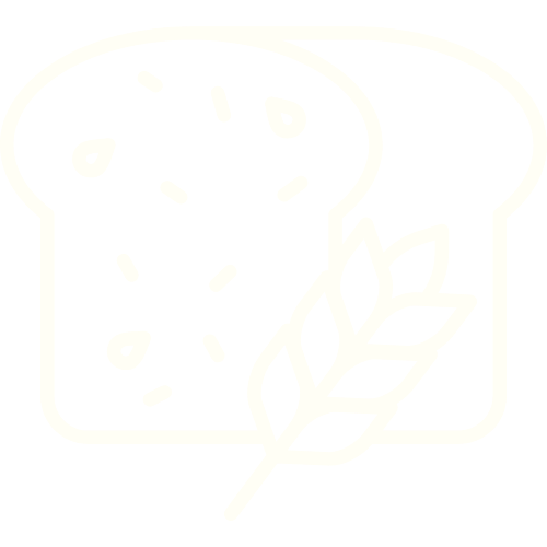 Outline icon of a slice of bread with a wheat stalk in front.